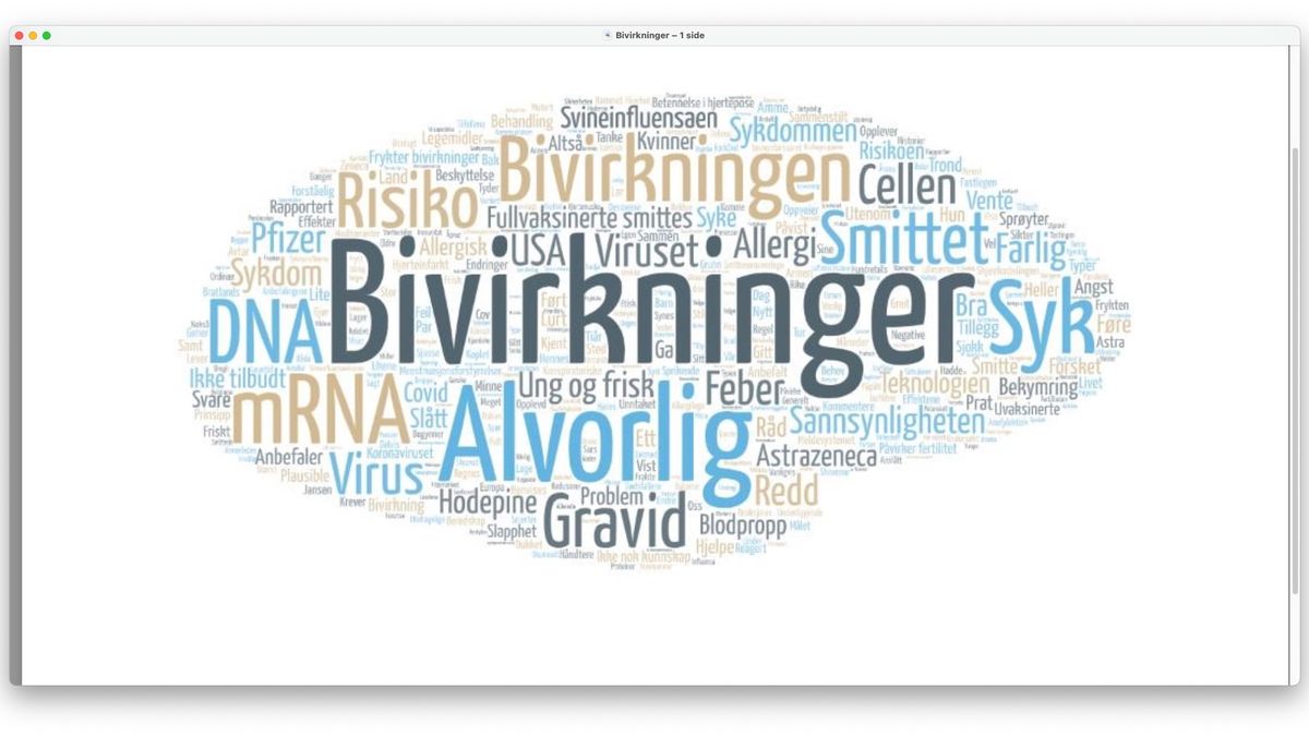 Mentimeter. Oversikt over ord som beskriver bivirkningsproblematikken.