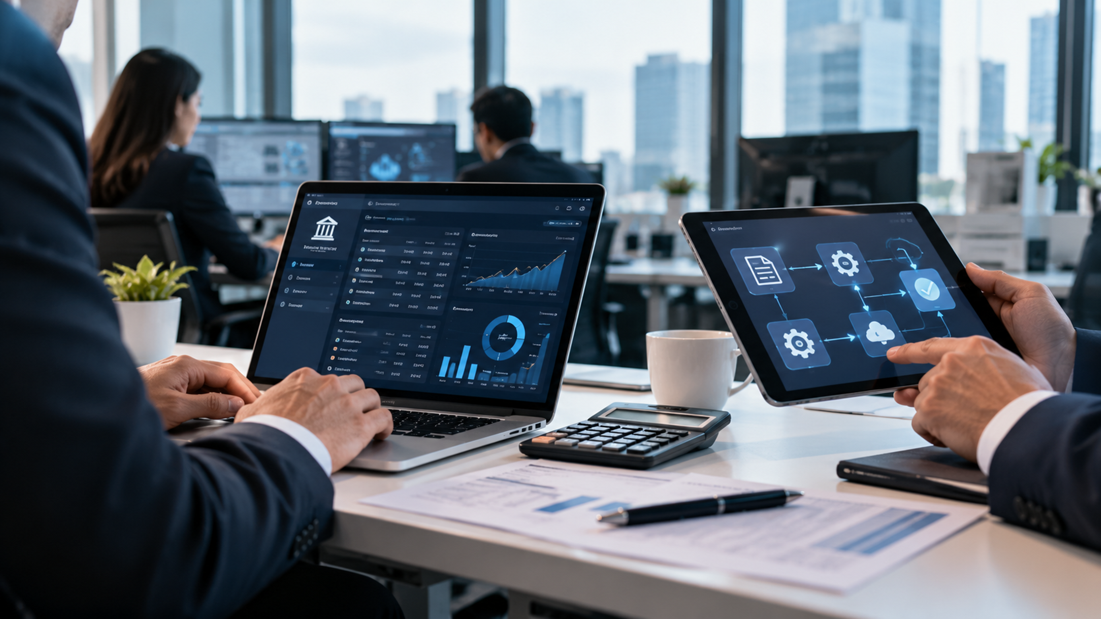 Software development services automating banking workflows with AI-powered financial analytics.