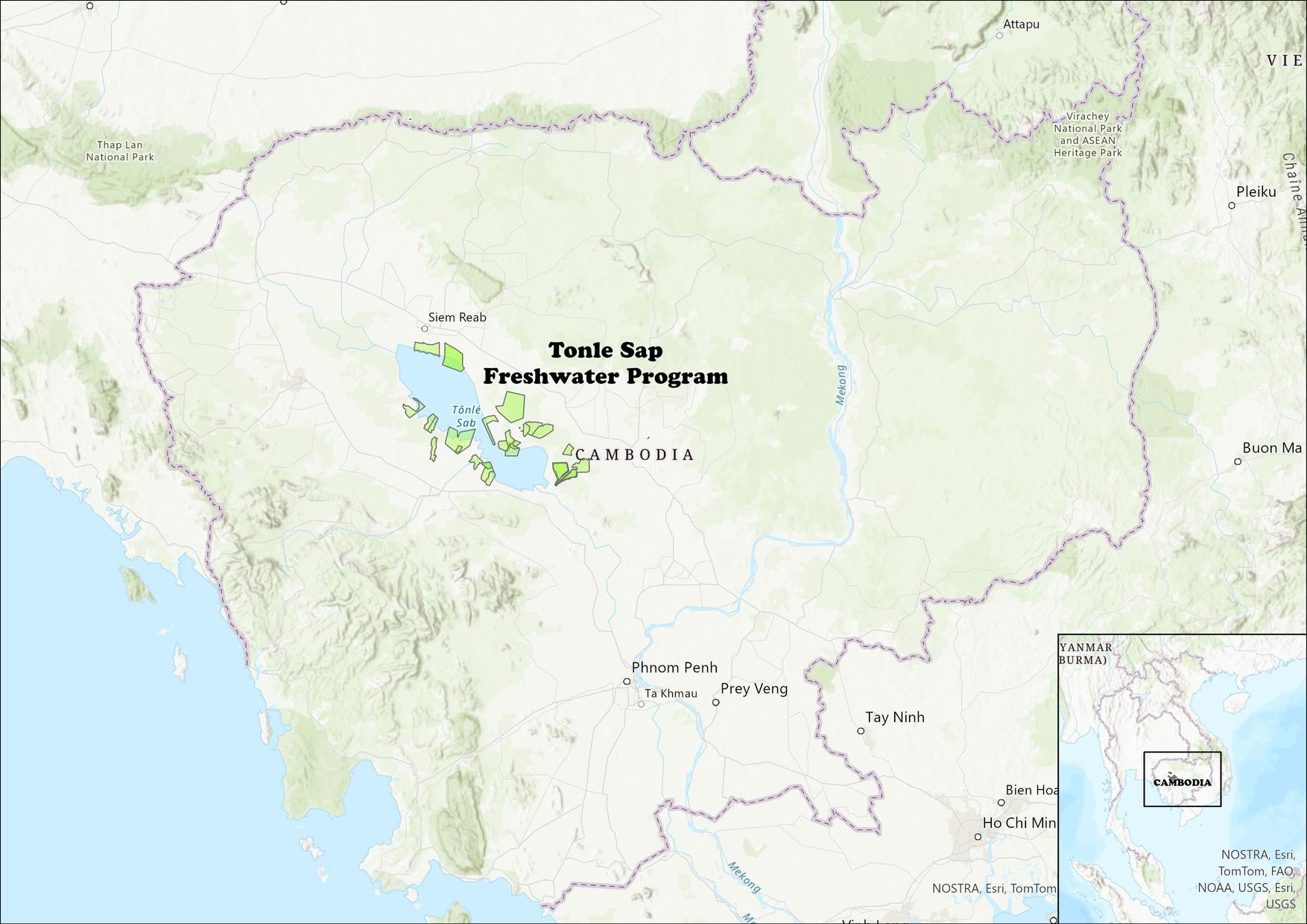 Map highlighting roughly 20 areas CI focuses on around Tonle Sap Lake, Cambodia