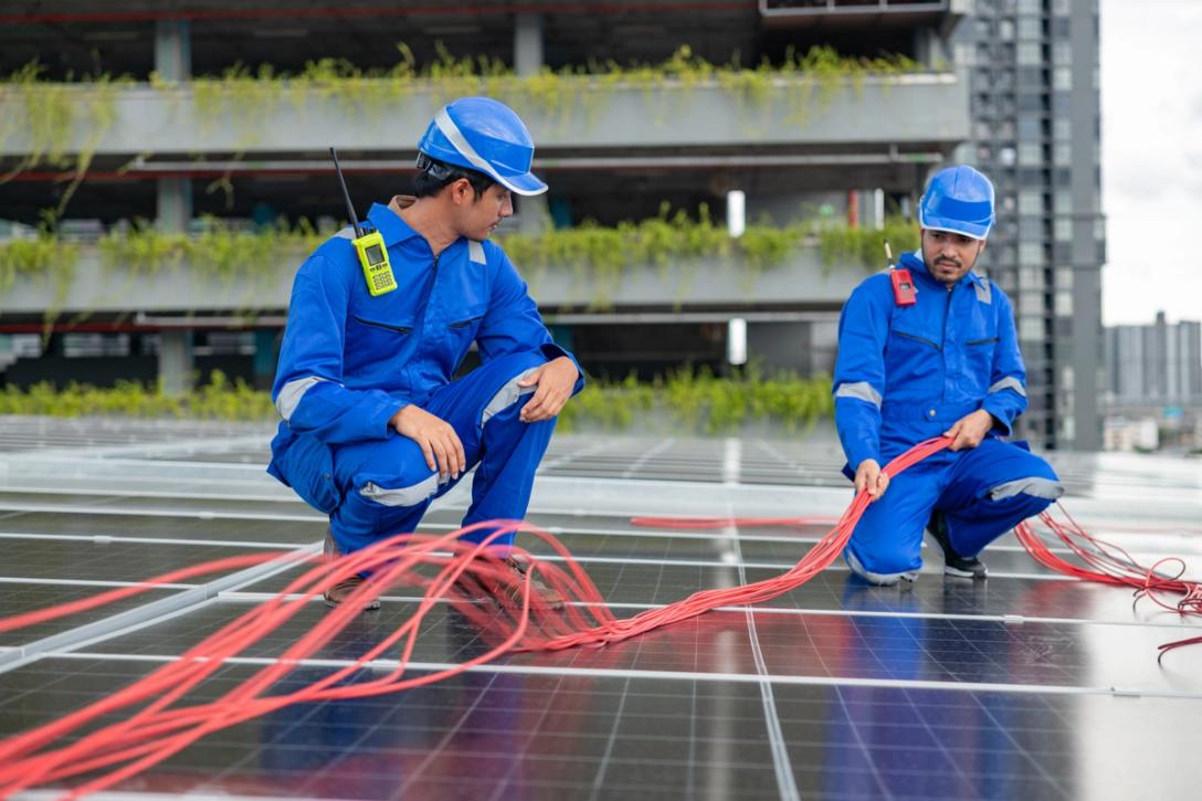 Solar pile remediation crew at work