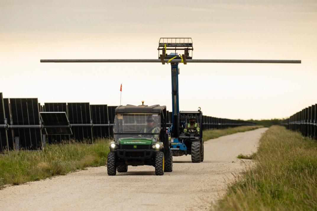 Solar field with tracker rows under construction
