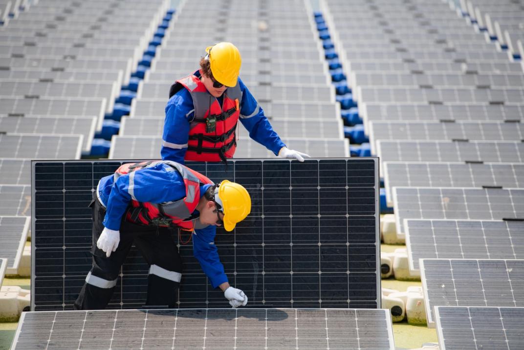 Solar maintenance technician on a utility-scale site