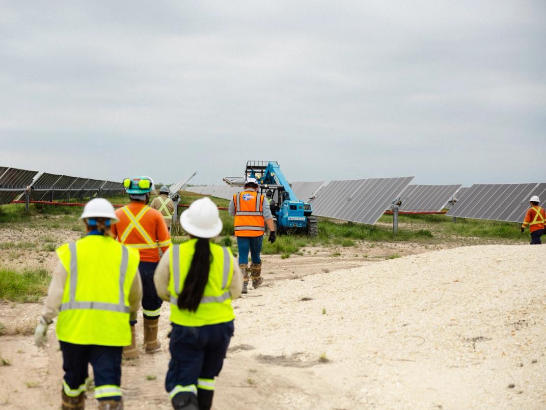 Solar construction team on a utility-scale site