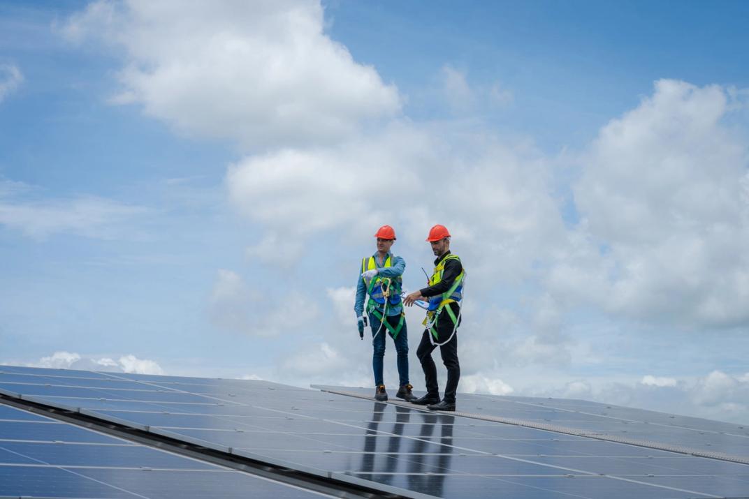Solar crew rebuilding sections of a utility-scale field