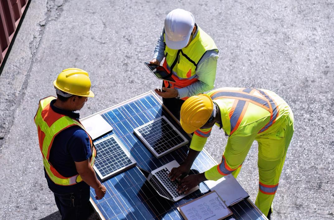 Power Ray storm response crew at a damaged solar field