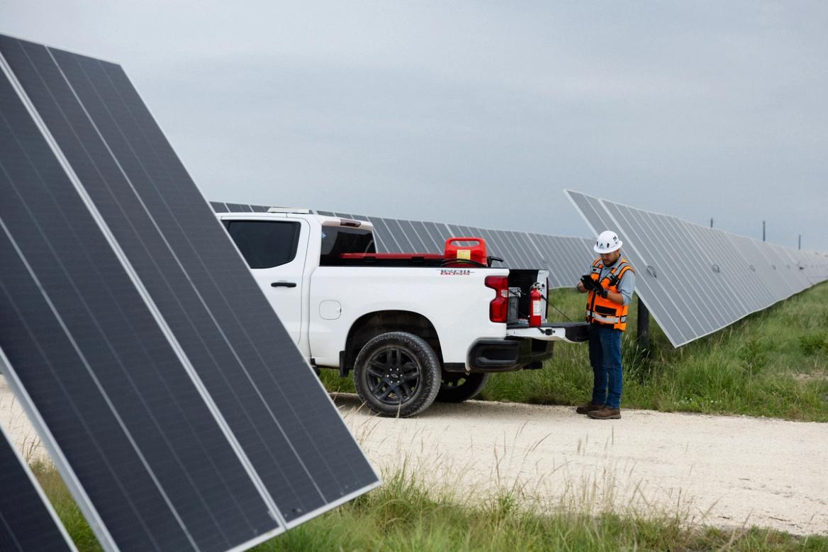 Solar construction site with equipment on a utility-scale project