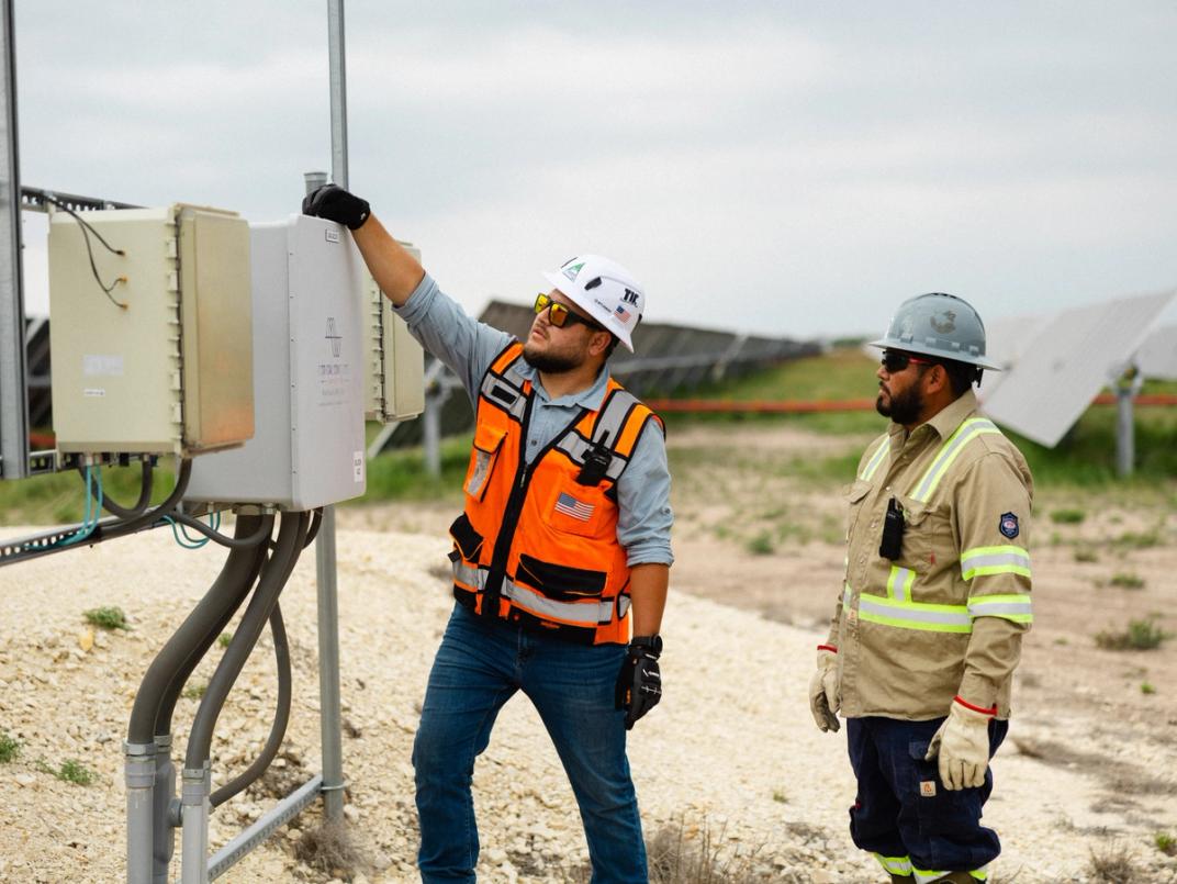 Solar O&M crew on a utility-scale facility at sunrise