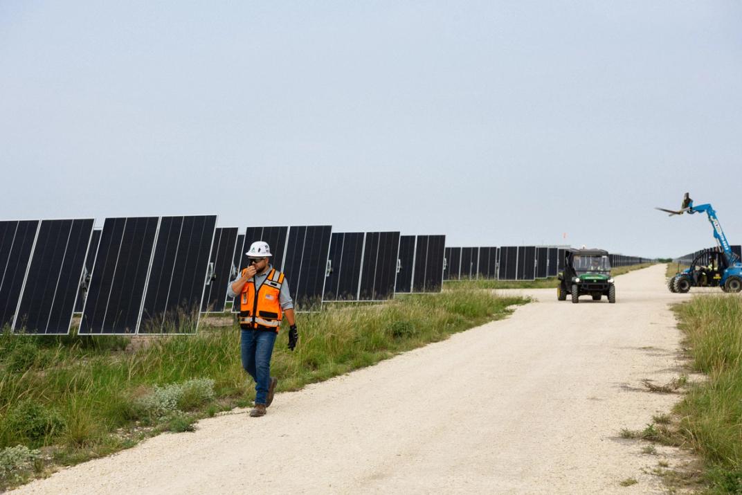 Solar field nearing energization at dusk