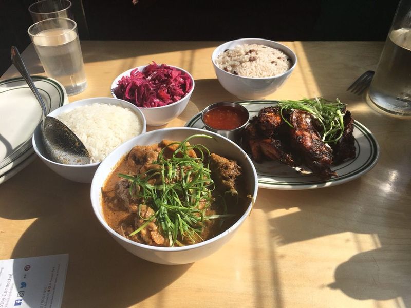 Jamaican food, jerk chicken at Glady's in Crown Heights