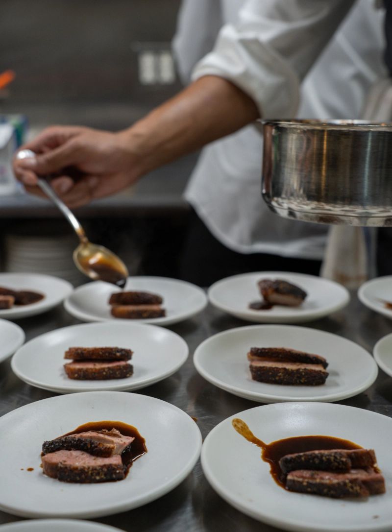 Chef Corwin with beef dish