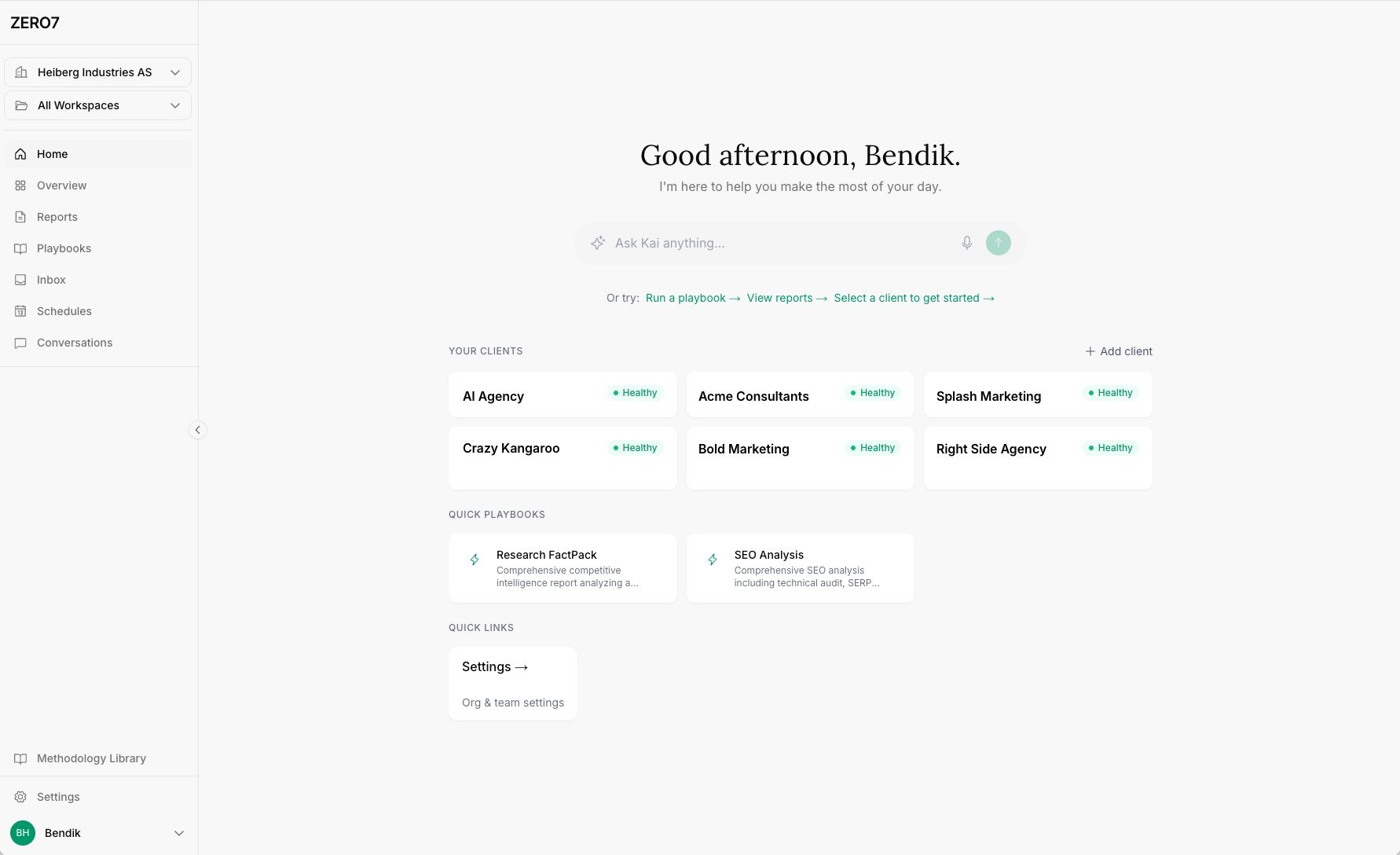 Screenshot of an agentic workspace