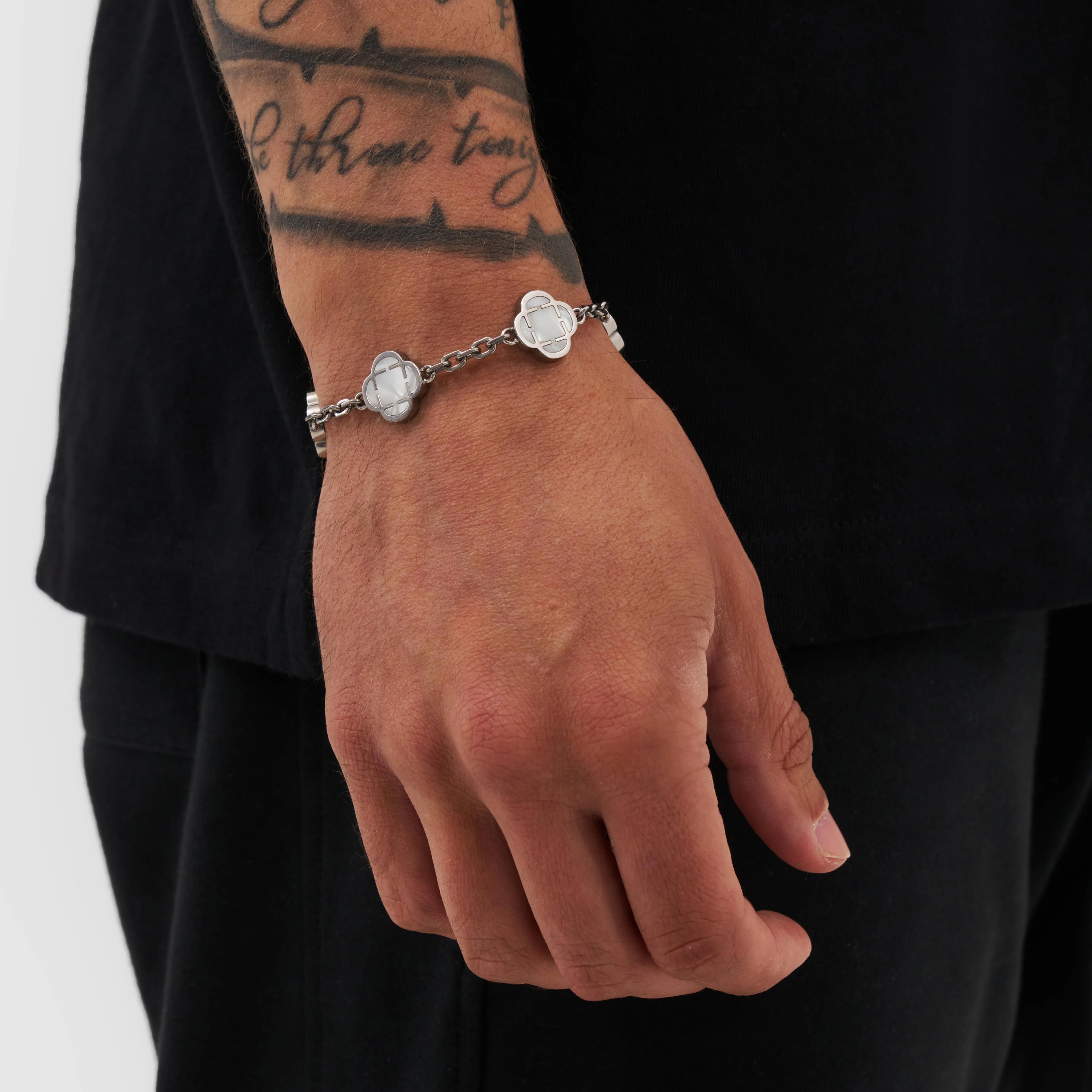 Obsidian Clover Bracelet - White 2