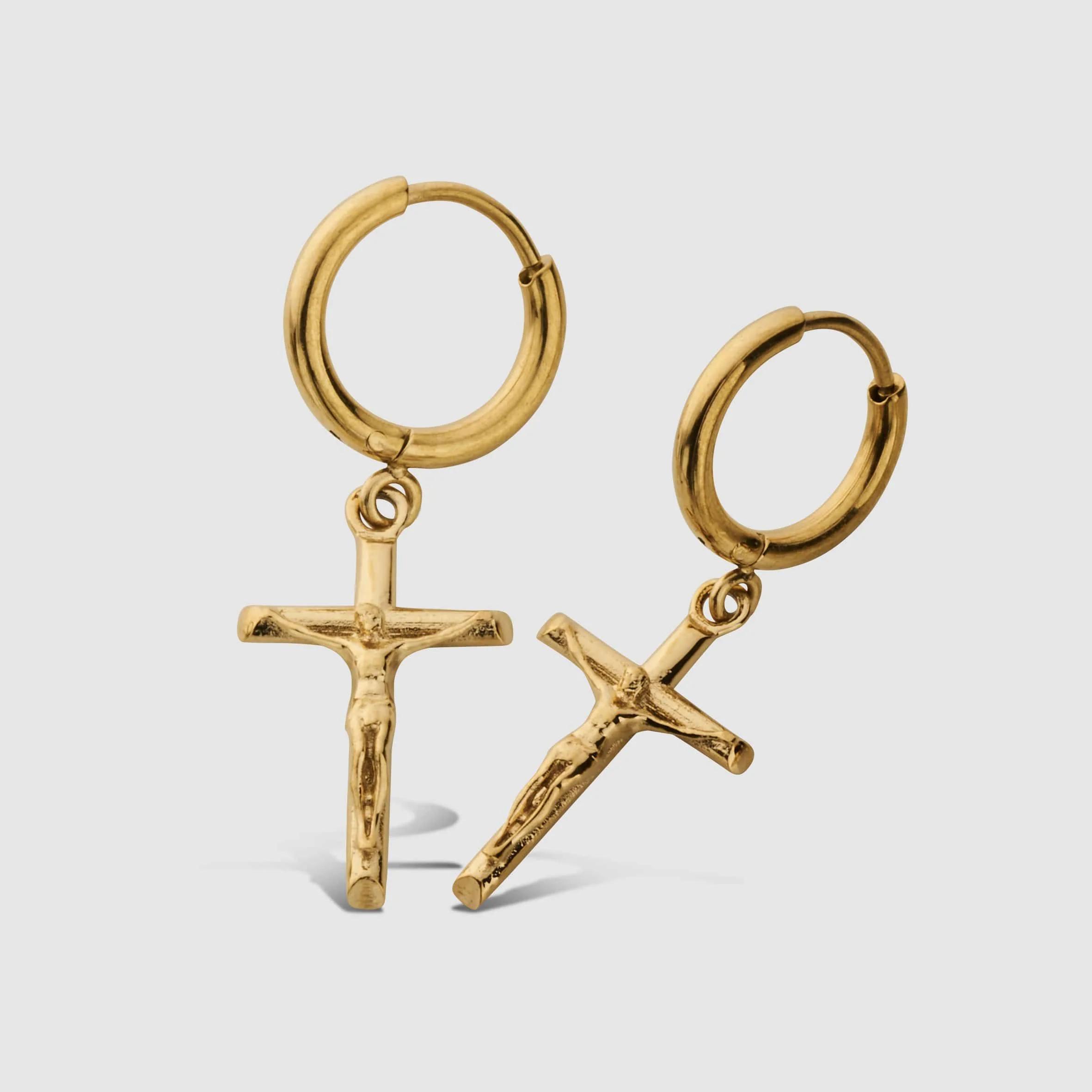 Gold Cross Hoop Earring - (gold) 3