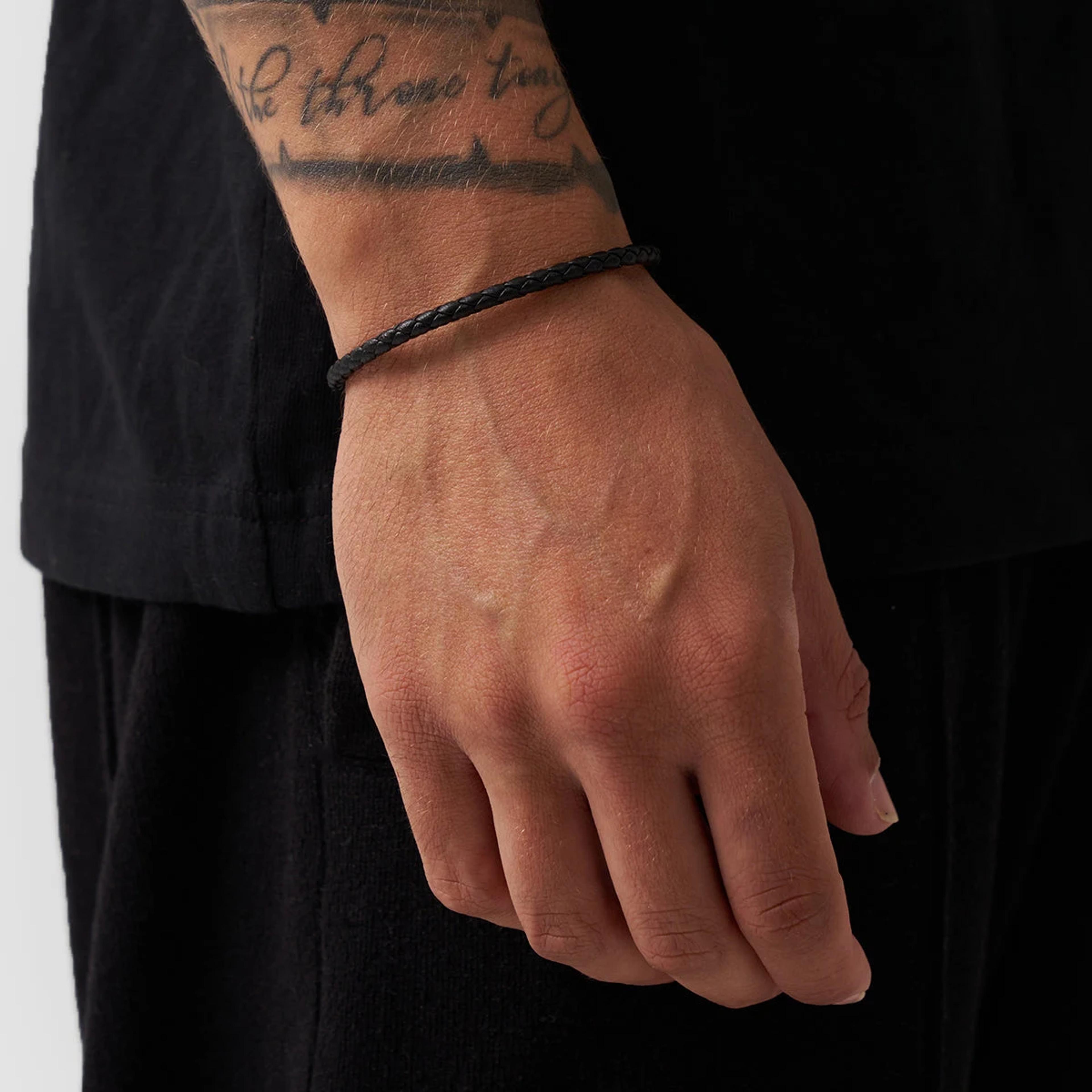 Braided Leather Clasp Bracelet - (silver) 3