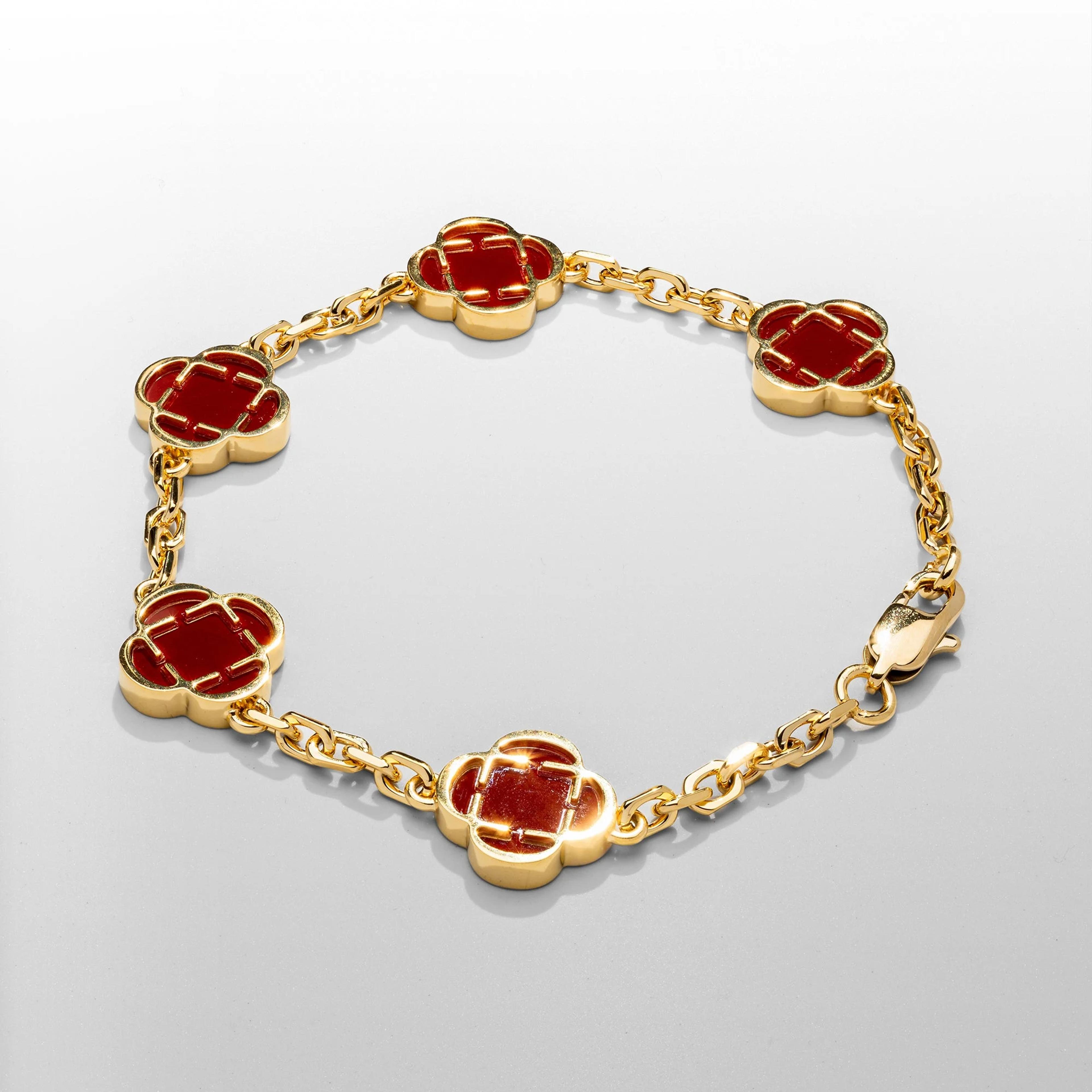 Royal Clover Bracelet - Red Stone 5