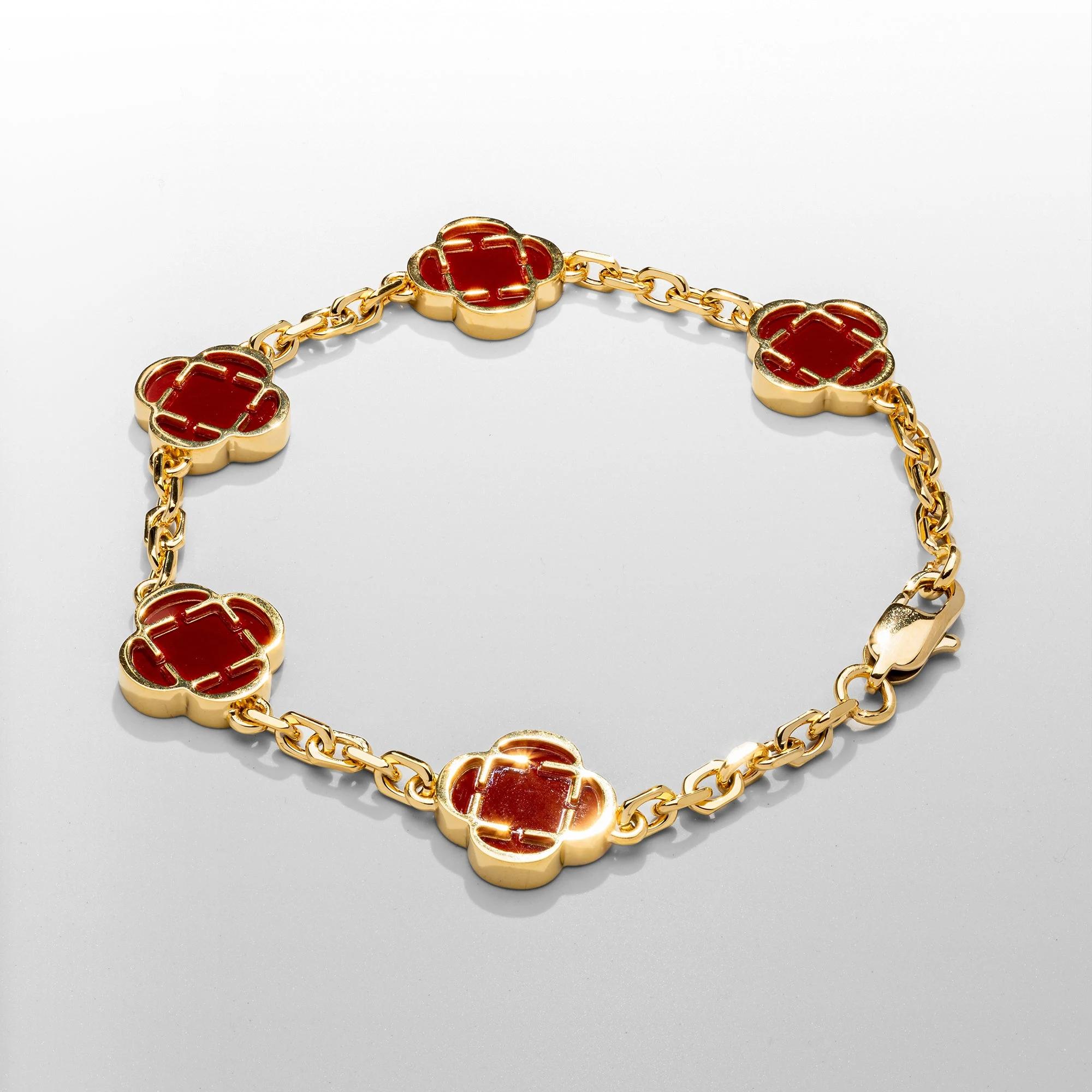 Royal Clover Bracelet - Red Stone 5