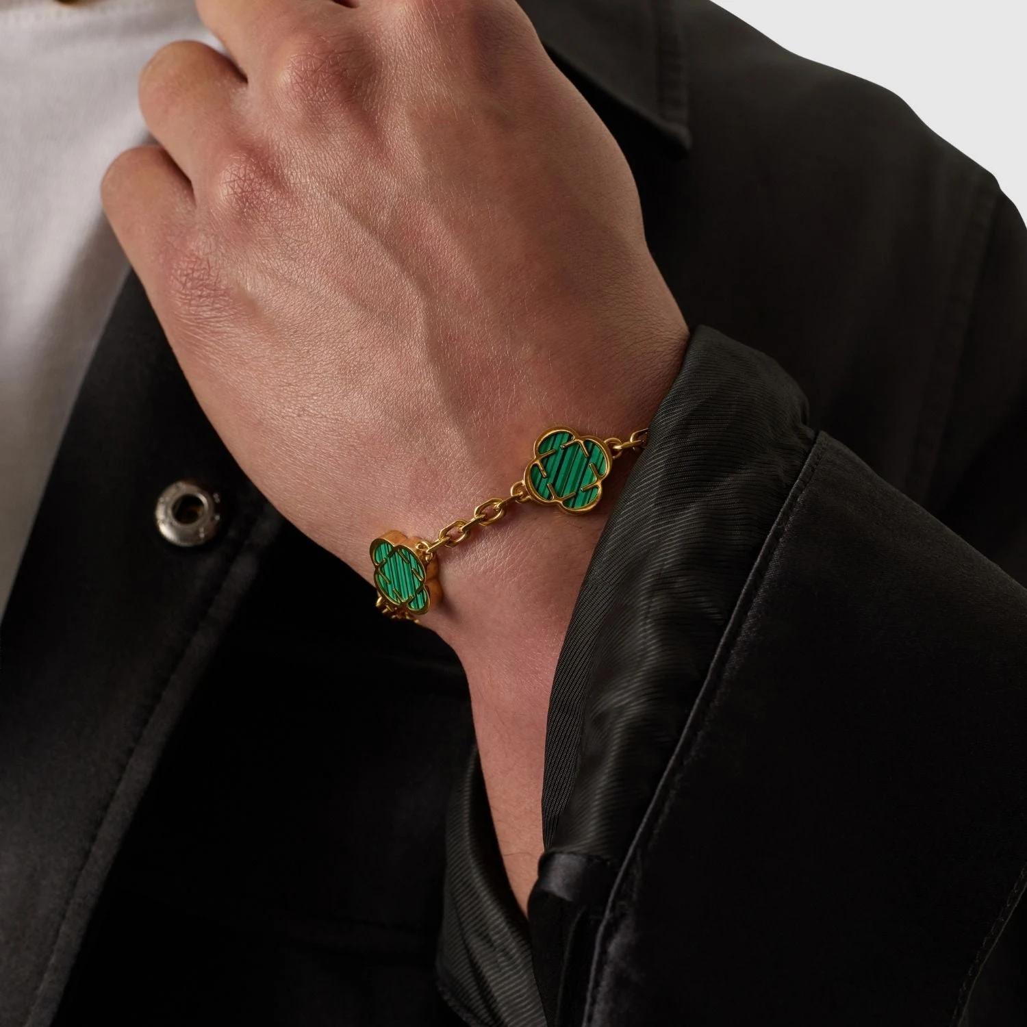 Royal Clover Bracelet - Malachite Stone 4