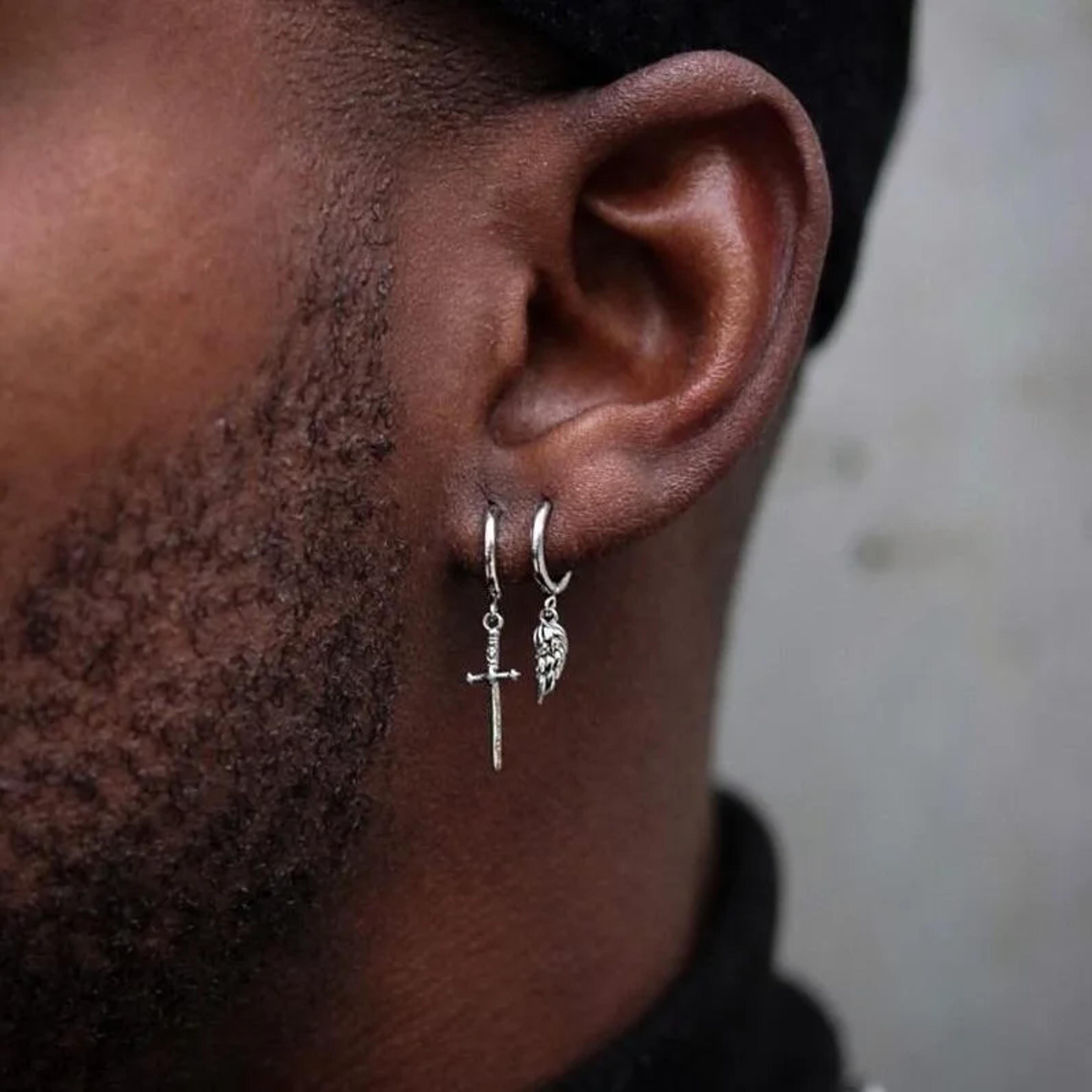 Wing Hoop Earrings - (silver) 3