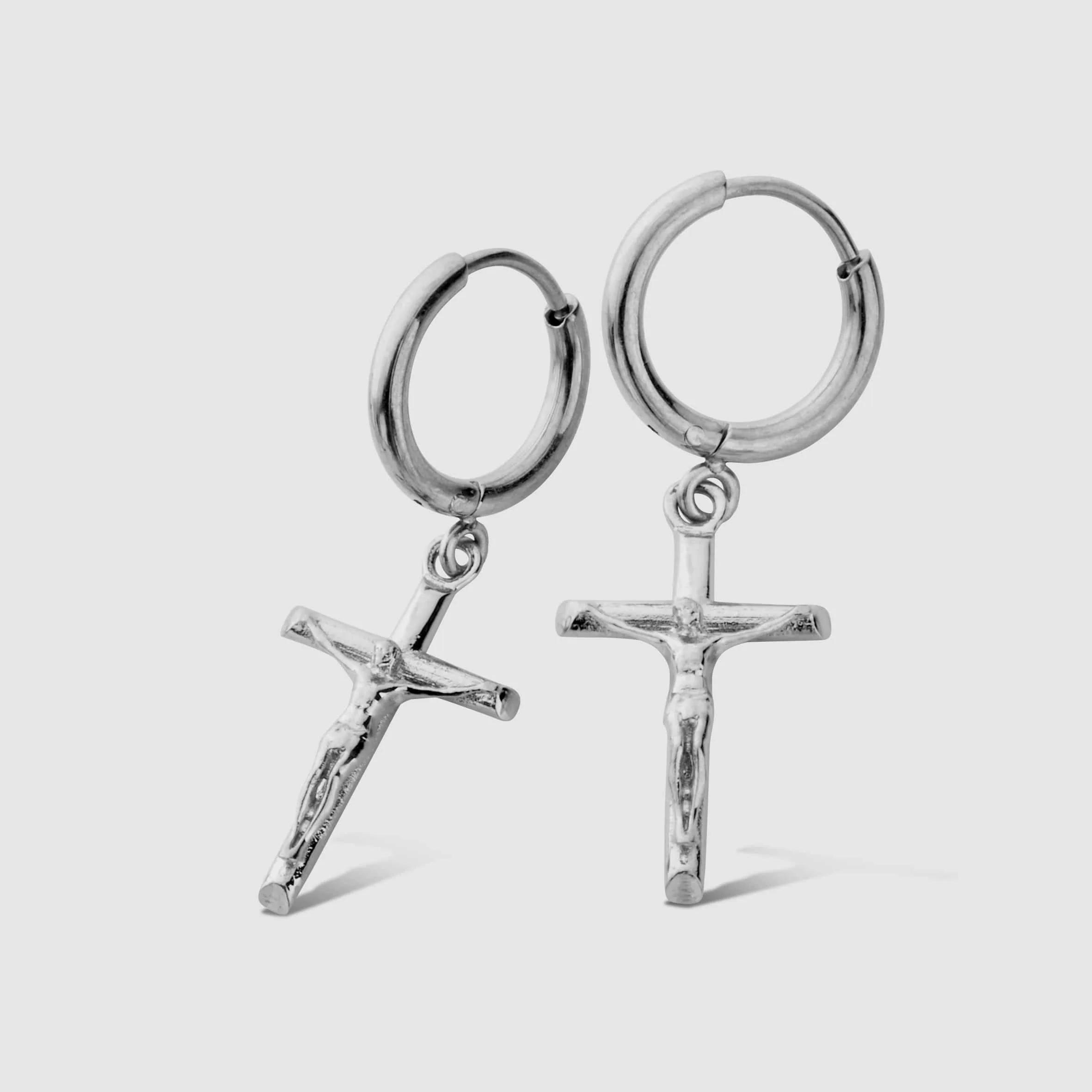 Gold Cross Hoop Earring - (silver) 3