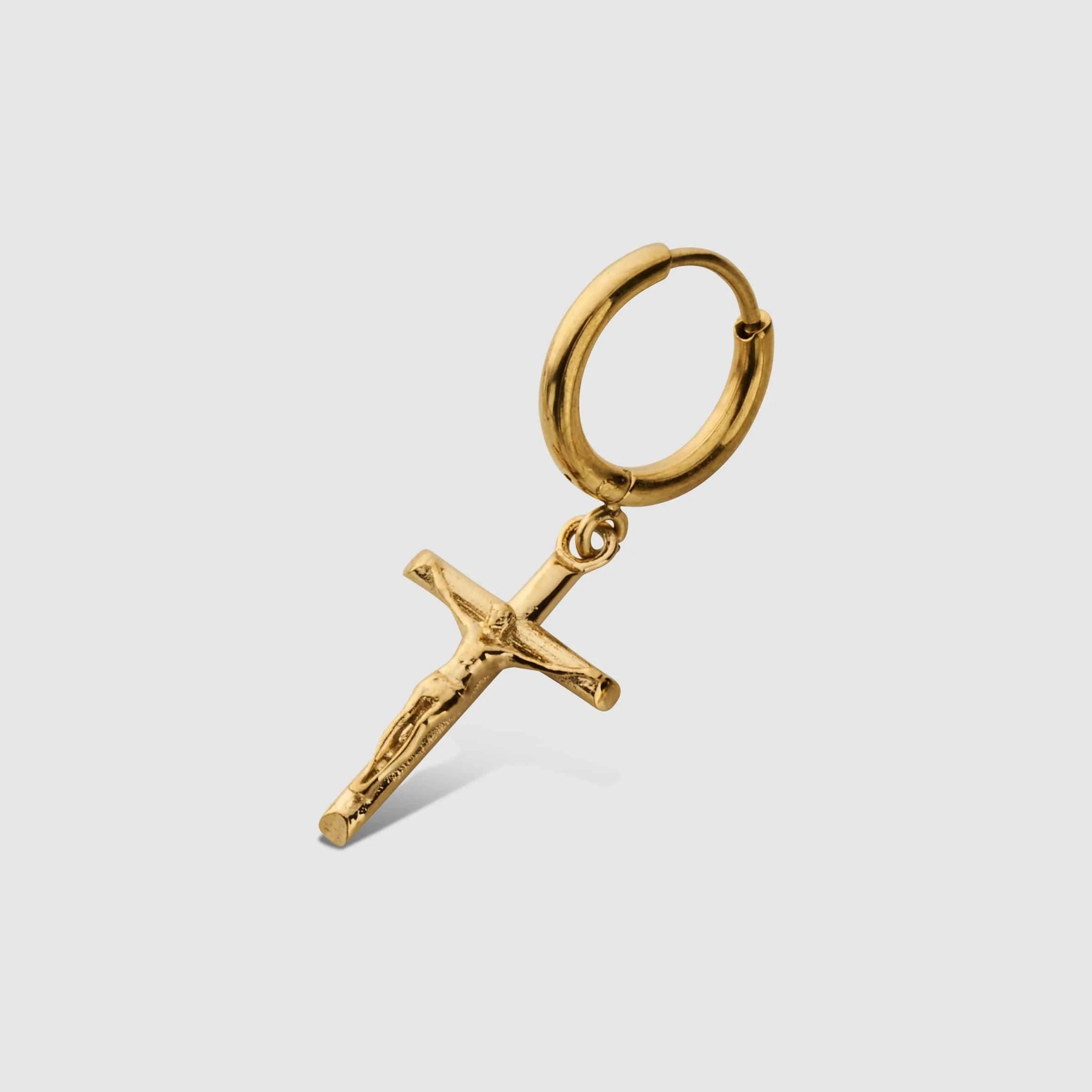 Gold Cross Hoop Earring - (gold)