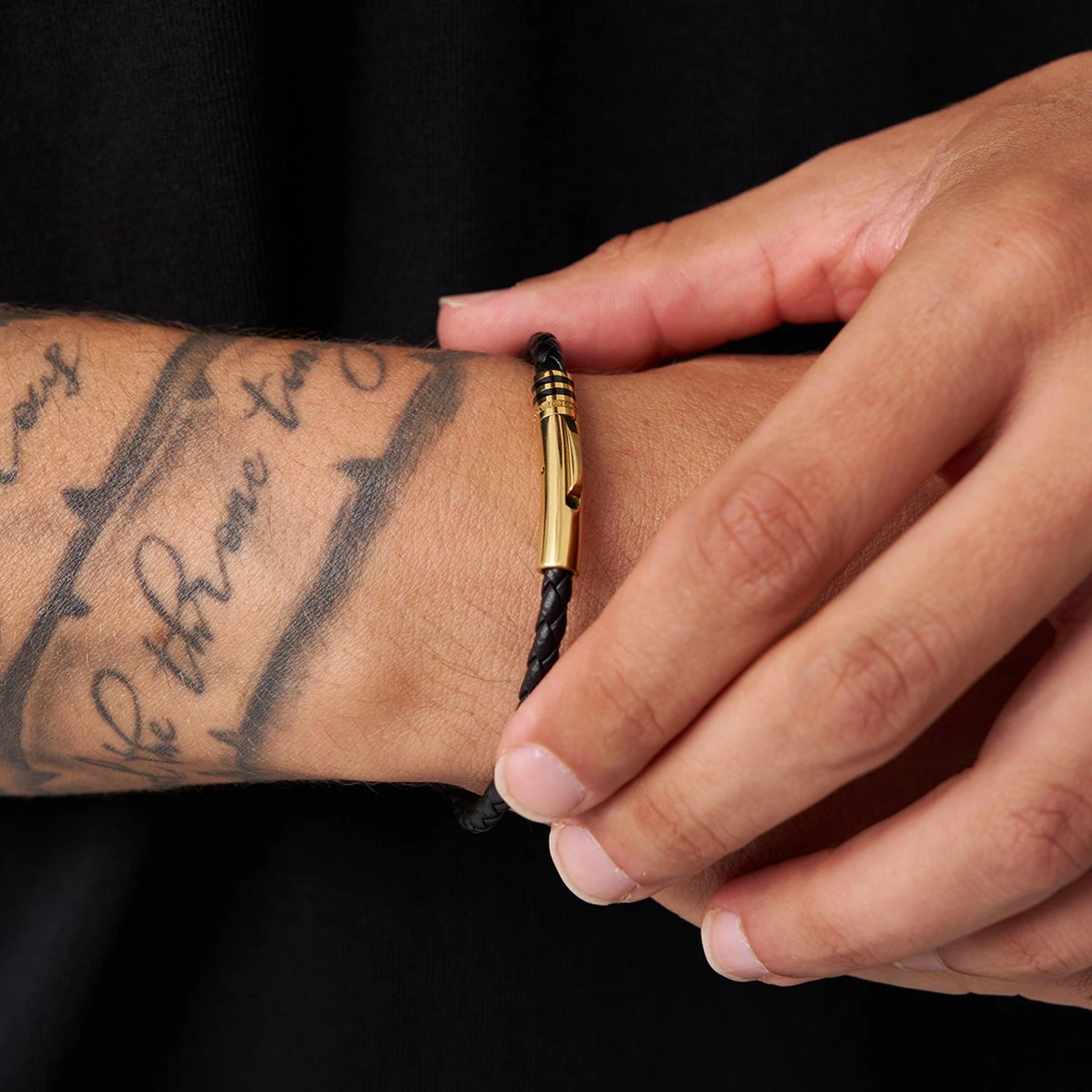 Braided Leather Clasp Bracelet - (gold) 2