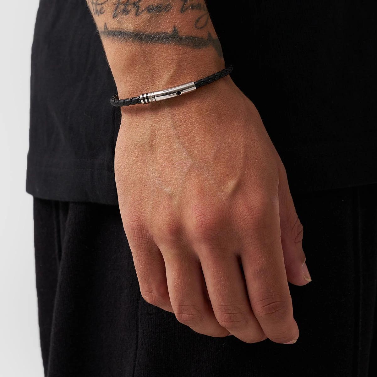 Braided Leather Clasp Bracelet - (silver) 4