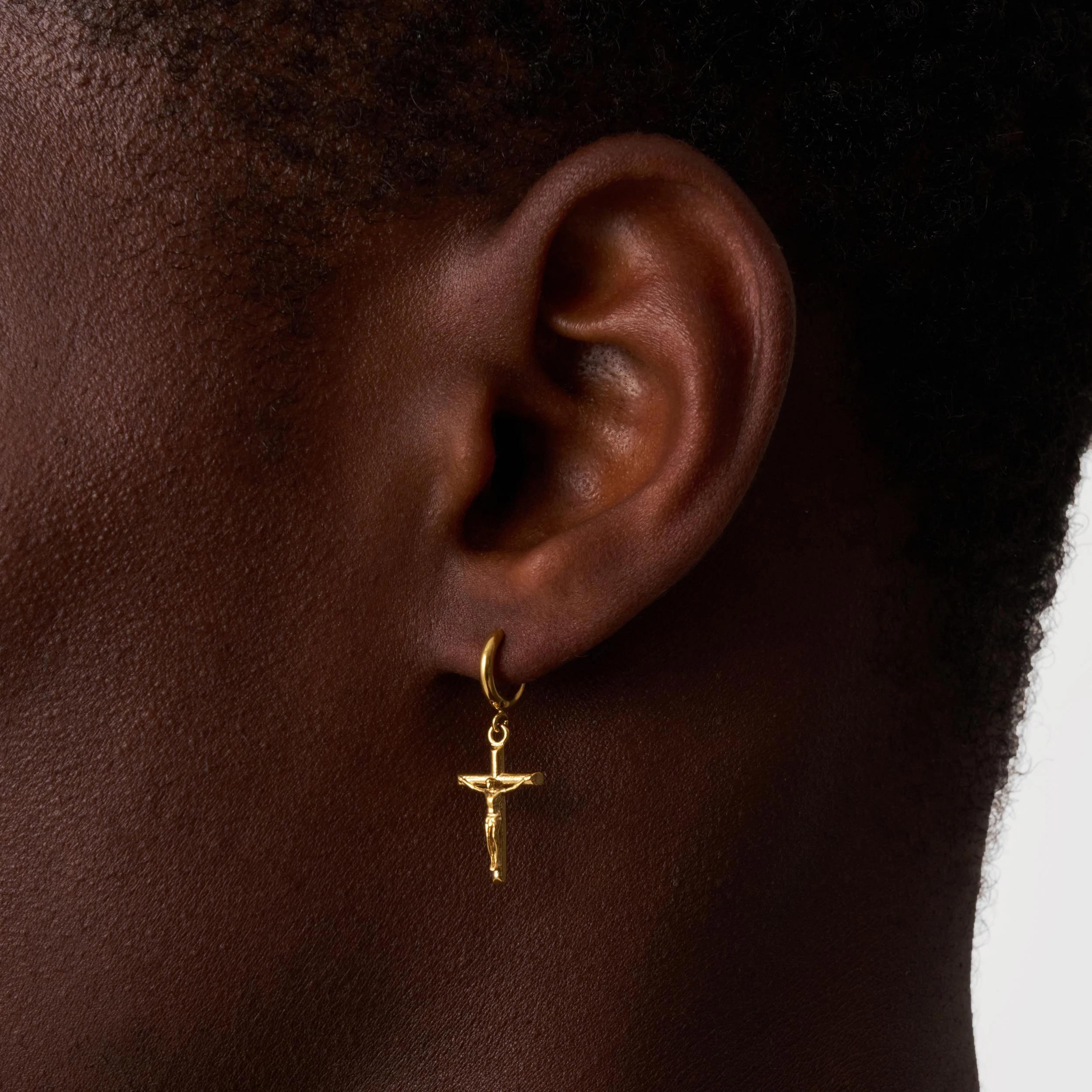 Gold Cross Hoop Earring - (gold) 2