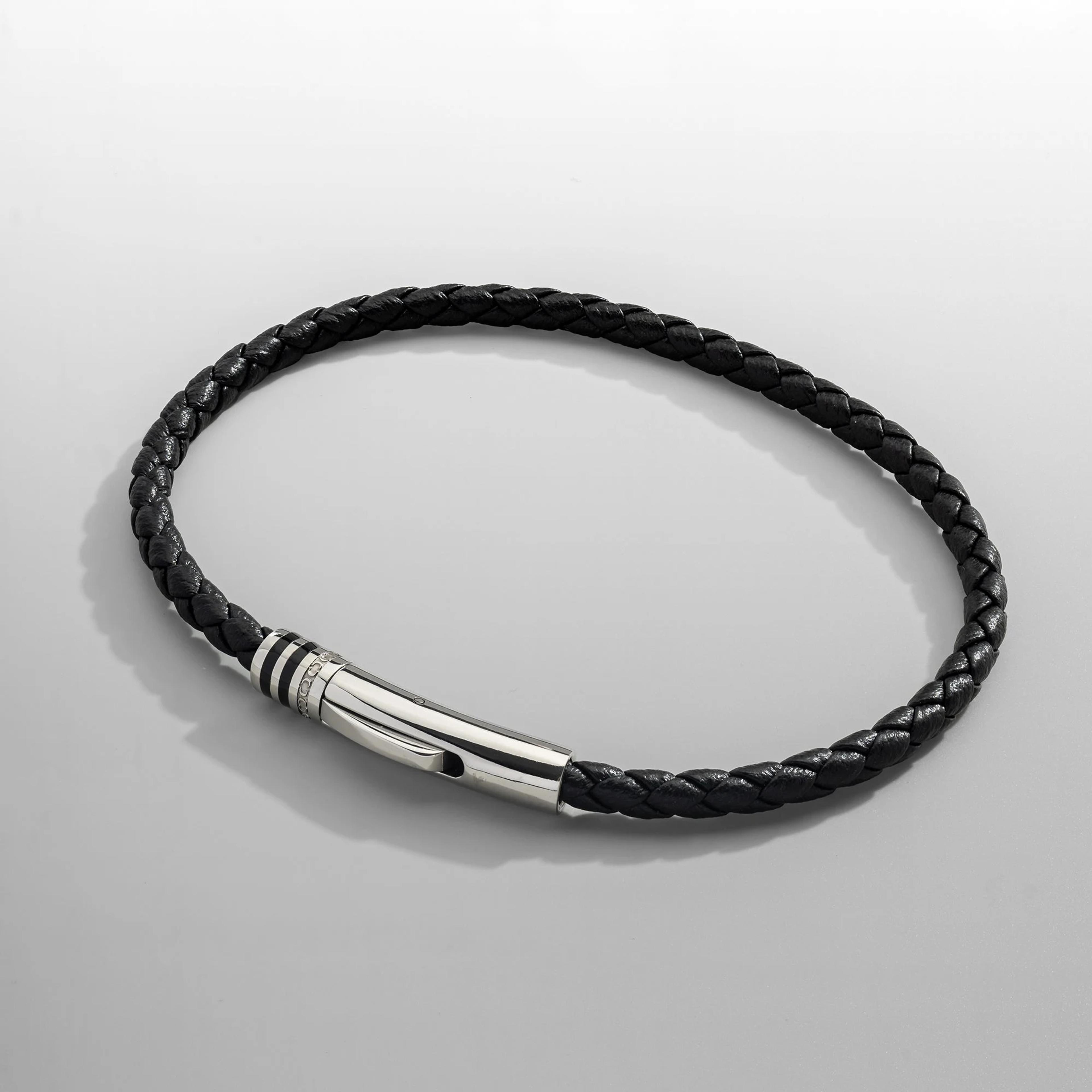 Braided Leather Clasp Bracelet - (silver) 1