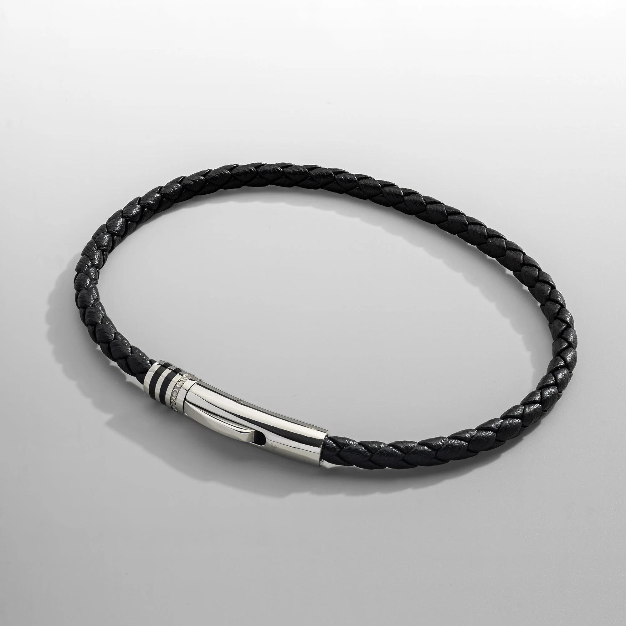 Braided Leather Clasp Bracelet - (silver)