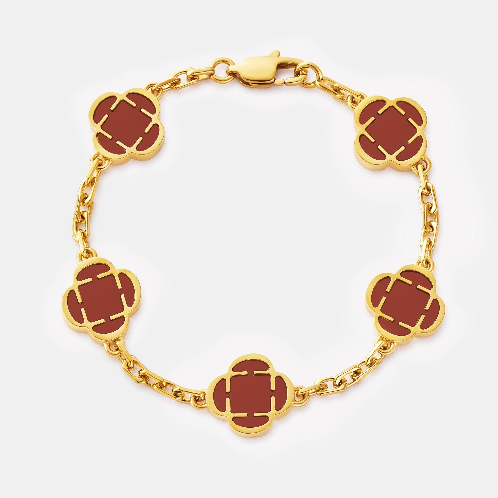 Royal Clover Bracelet - Red Stone
