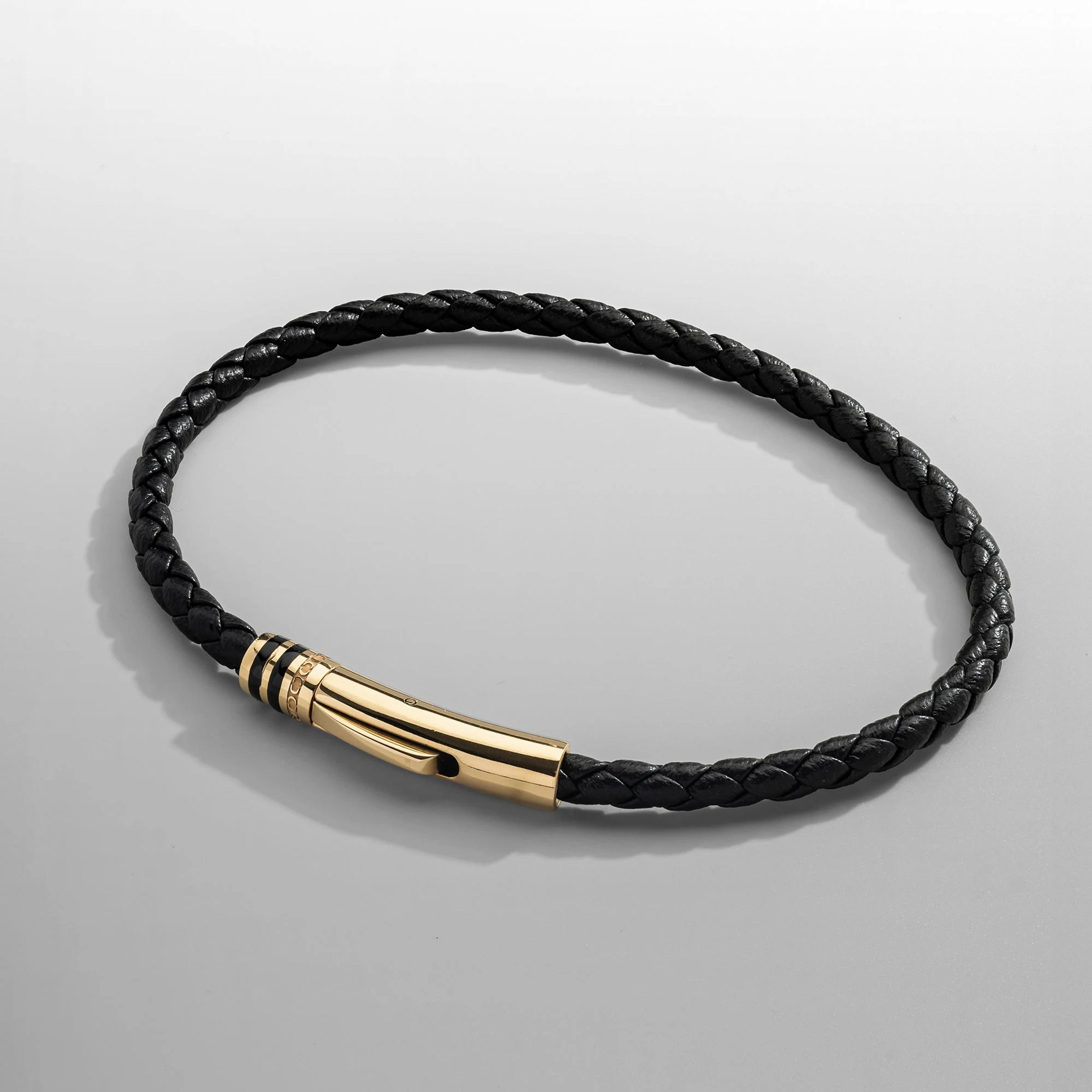 Braided Leather Clasp Bracelet - (gold) 1