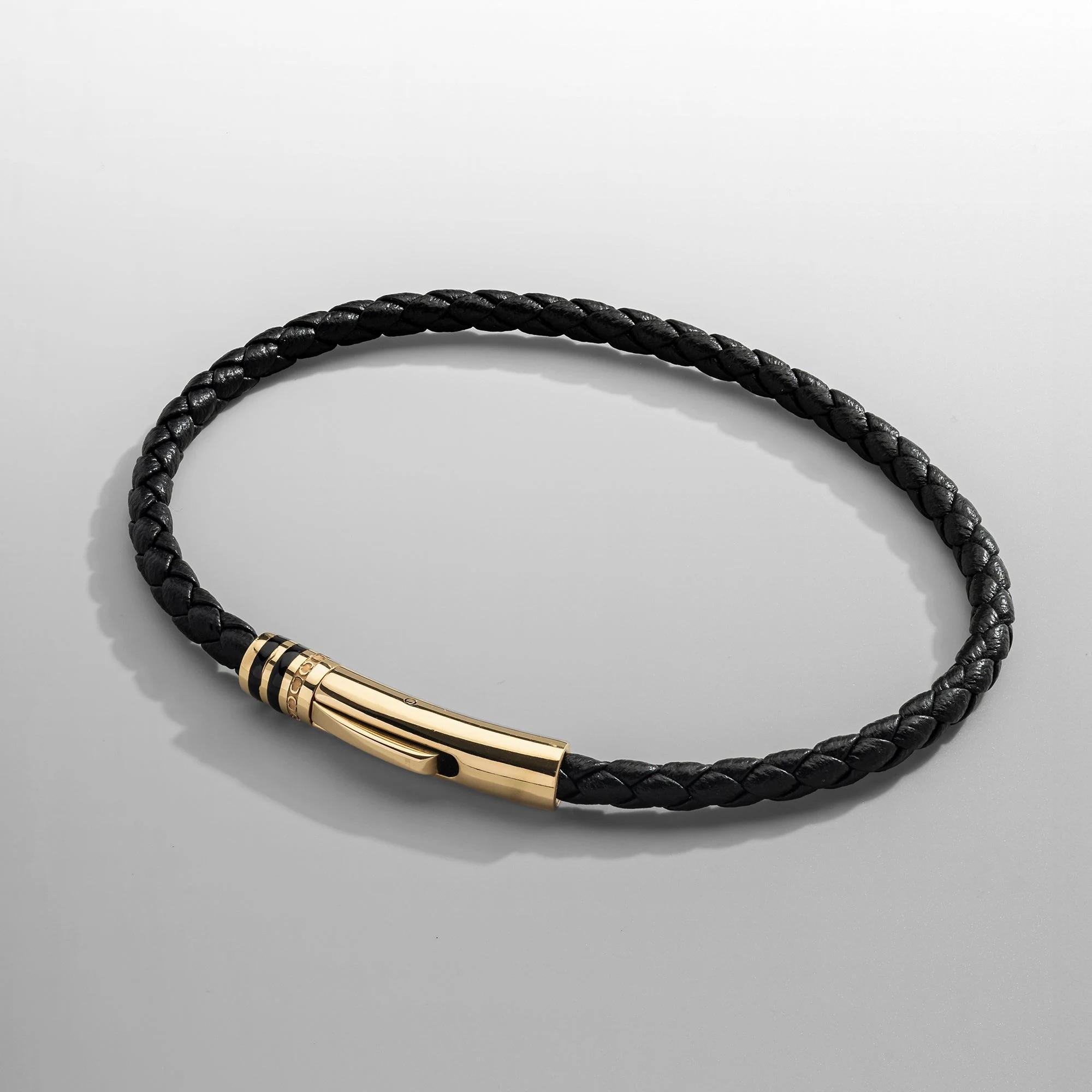 Braided Leather Clasp Bracelet - (gold)