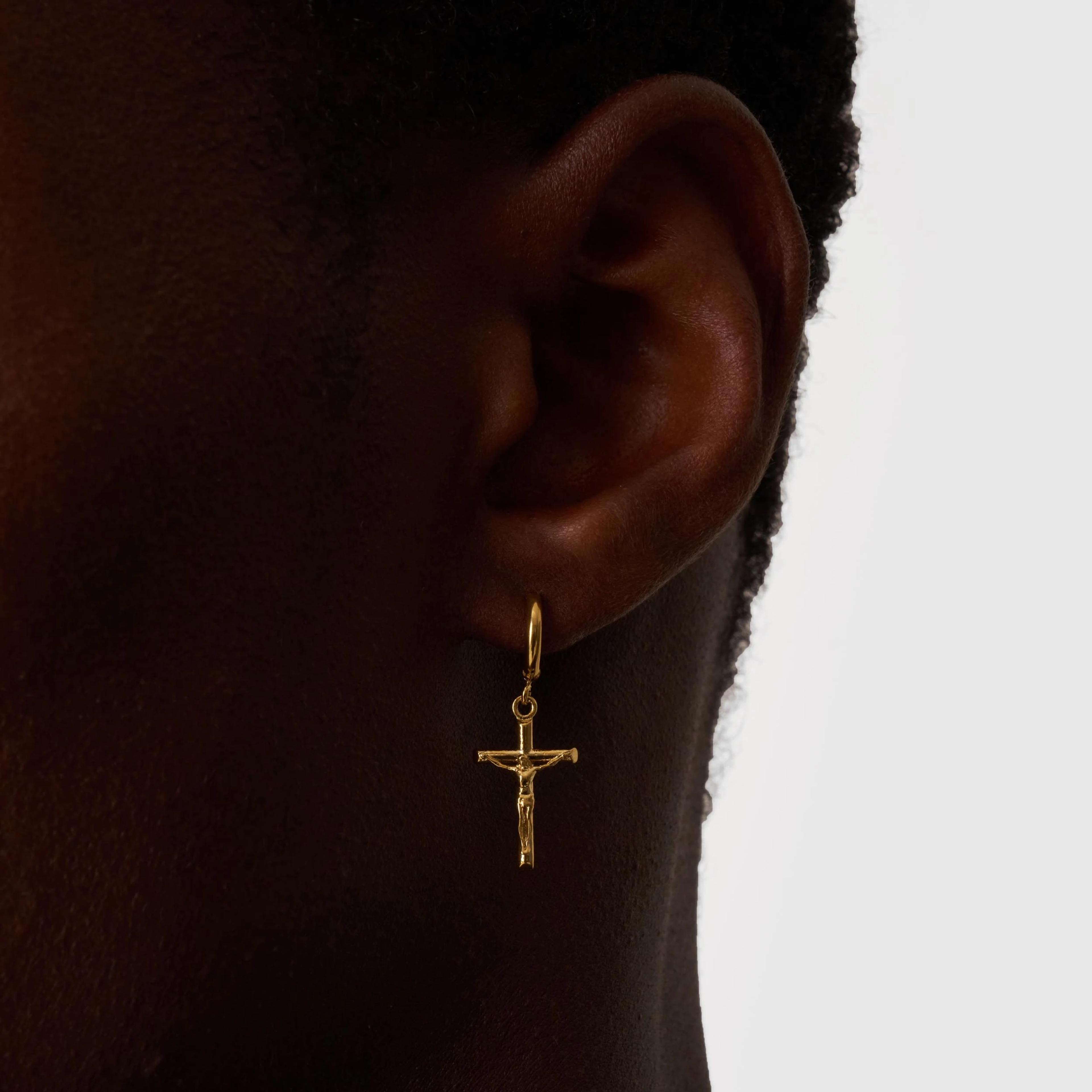Gold Cross Hoop Earring - (gold) 5