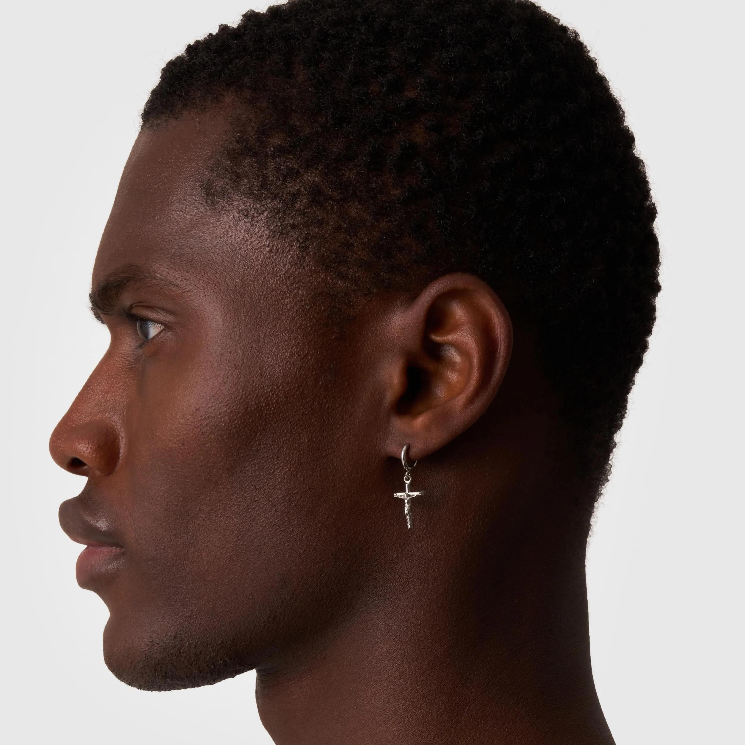 Gold Cross Hoop Earring - (silver) 4