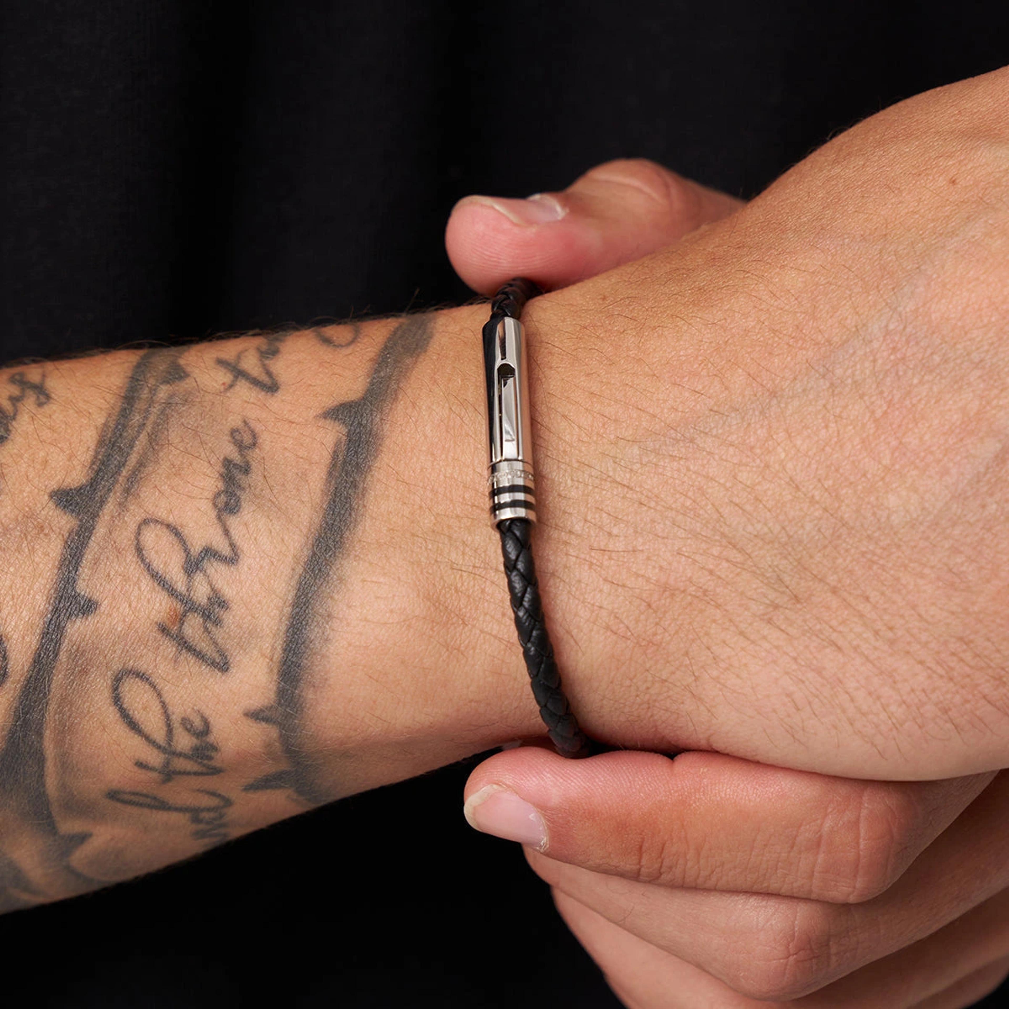 Braided Leather Clasp Bracelet - (silver) 2