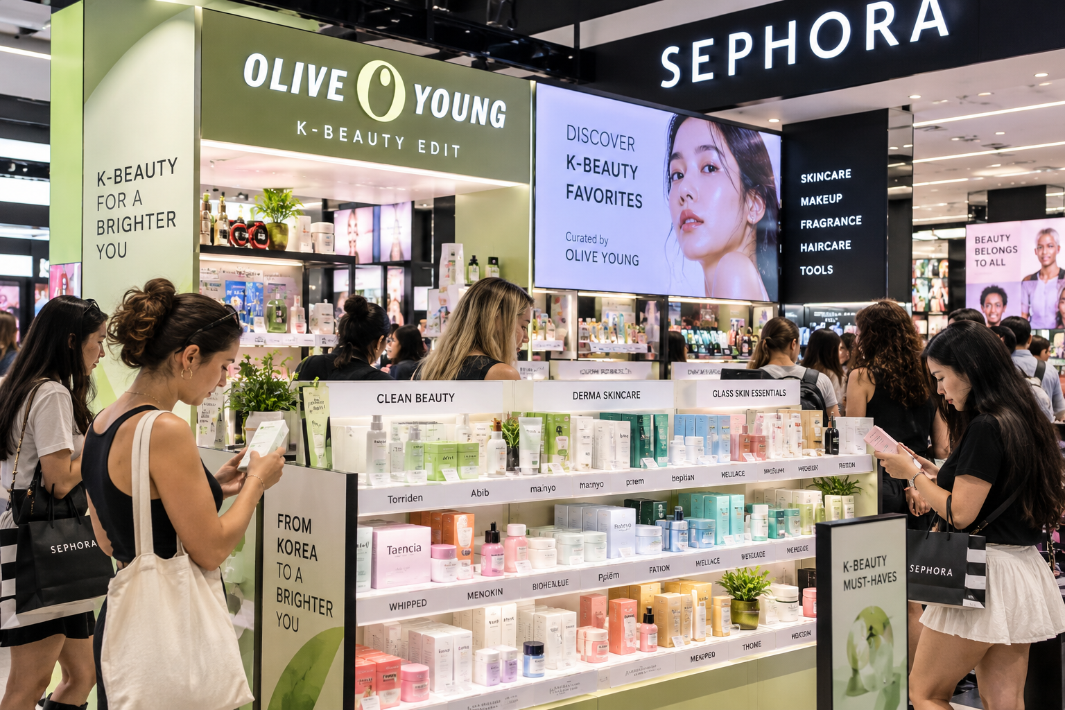 Olive Young-curated K-beauty products displayed at Sephora in the United States