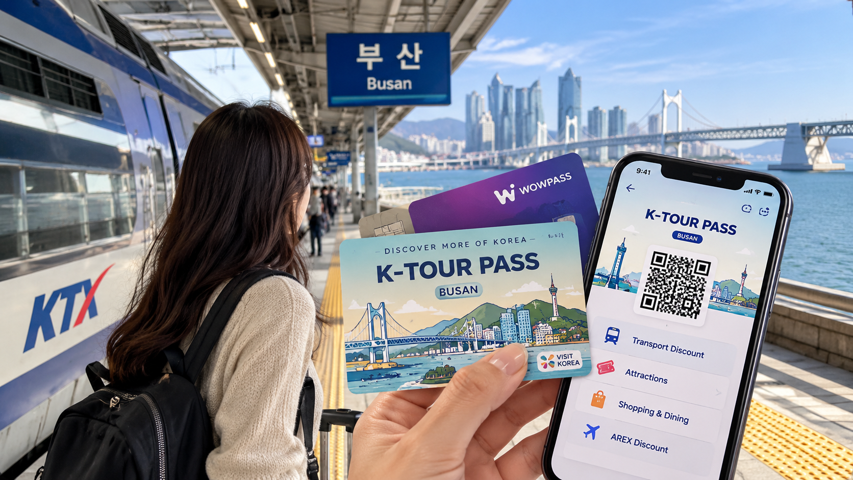 Foreign traveler using a K-Tour Pass for a trip to Busan