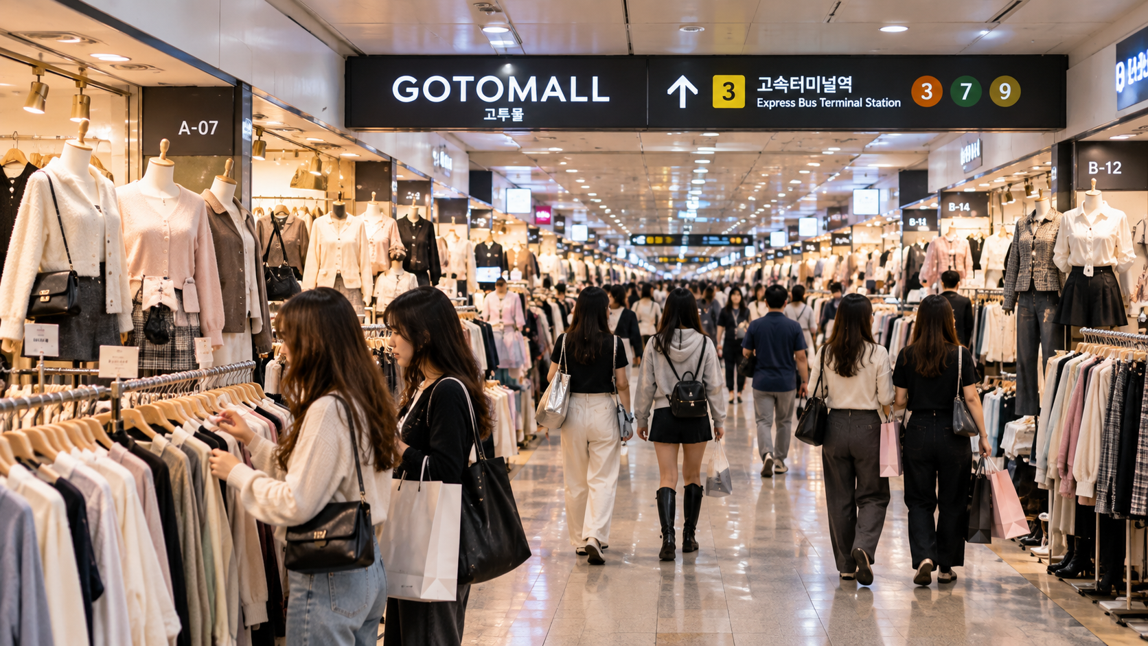 Shoppers inside Gotomall at Seoul Express Bus Terminal