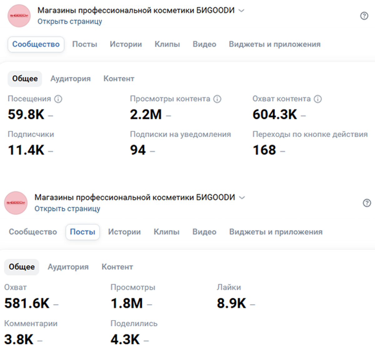 Статистика сообщества БиGOODи во ВКонтакте (сервис VK)