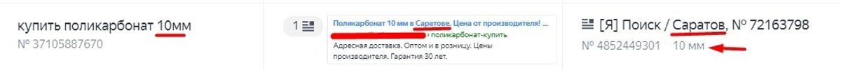 "купить поликарбонат" релевантная настройка Яндекс Директ