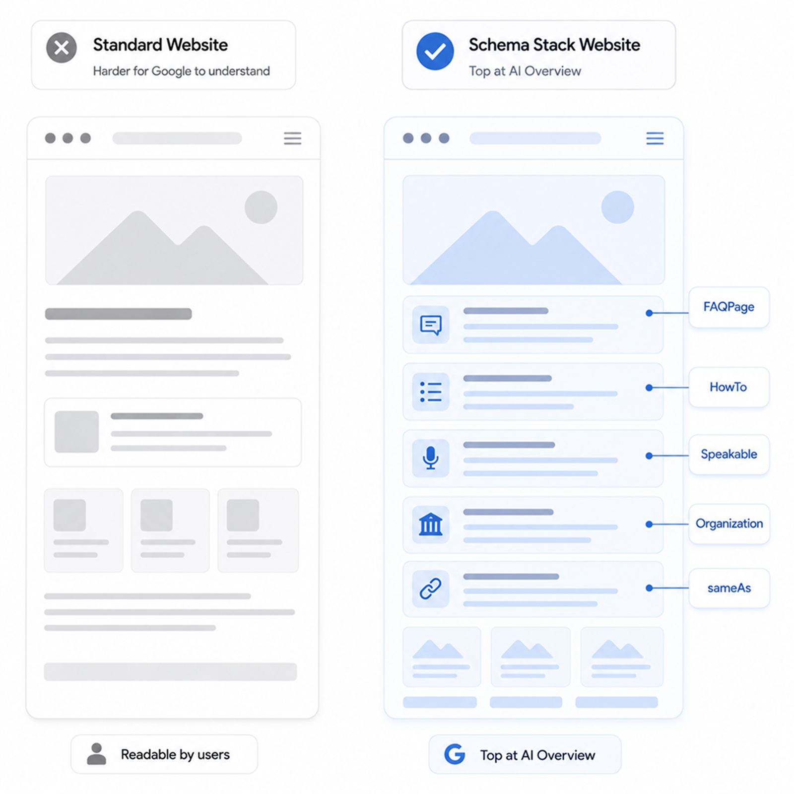 We deploy the schema stack Google's
answer algorithms read first.