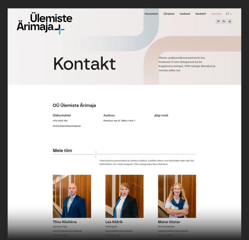 Ülemiste Ärimaja veebilehe kontakt leht