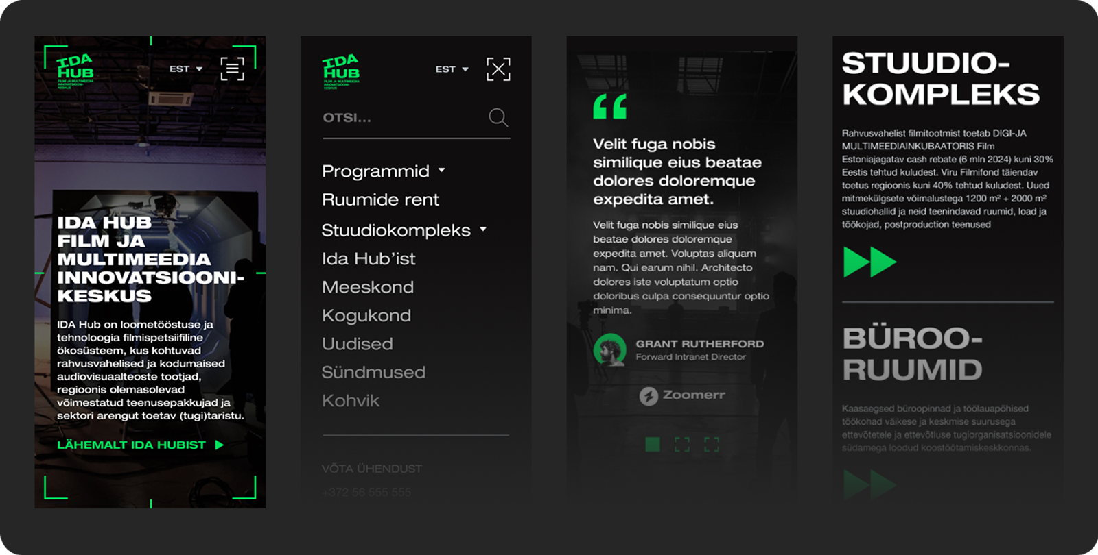 IDA Hubi veebilehe kujundus mobiilivaates
