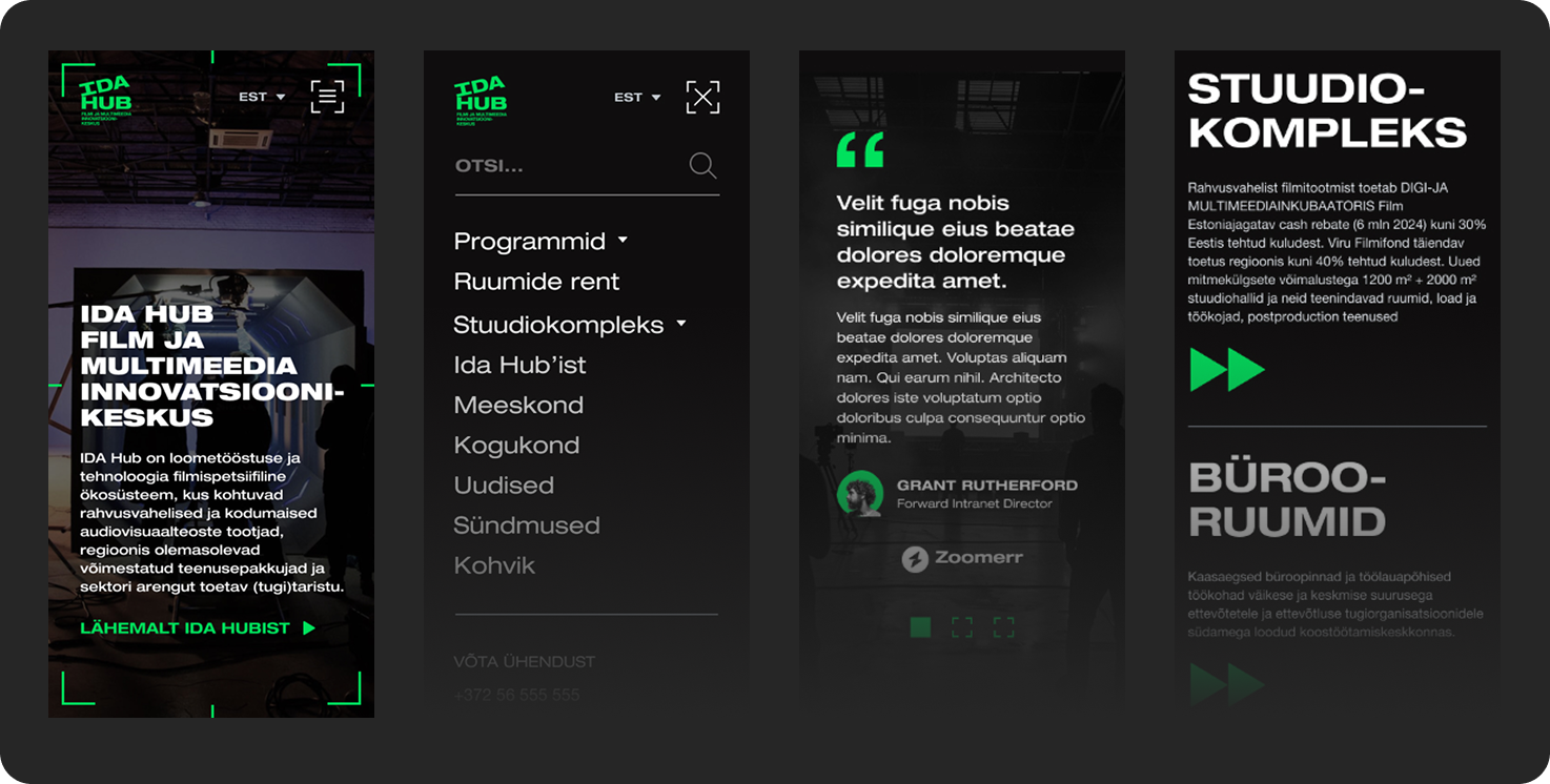 IDA Hubi veebilehe kujundus mobiilivaates