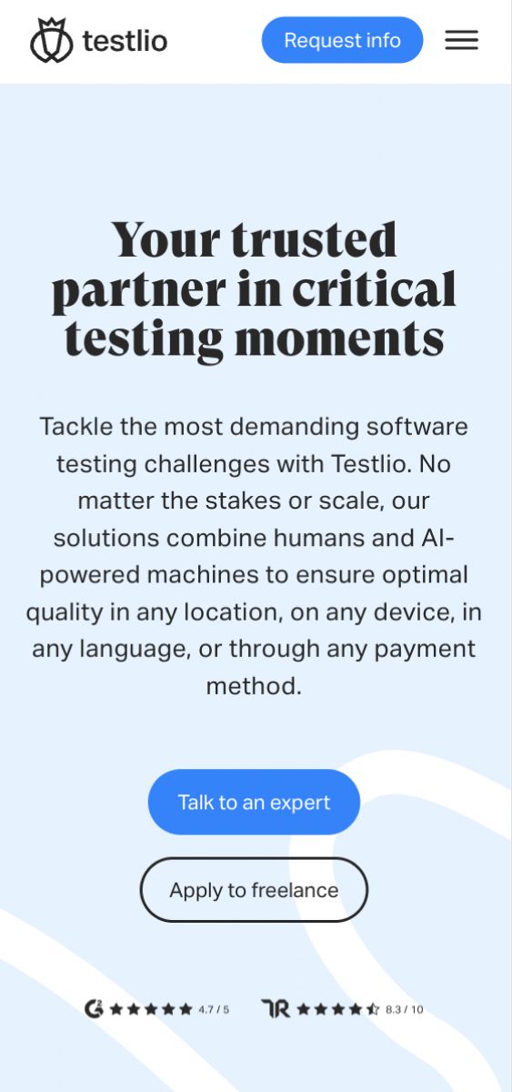 Testlio home view mobile