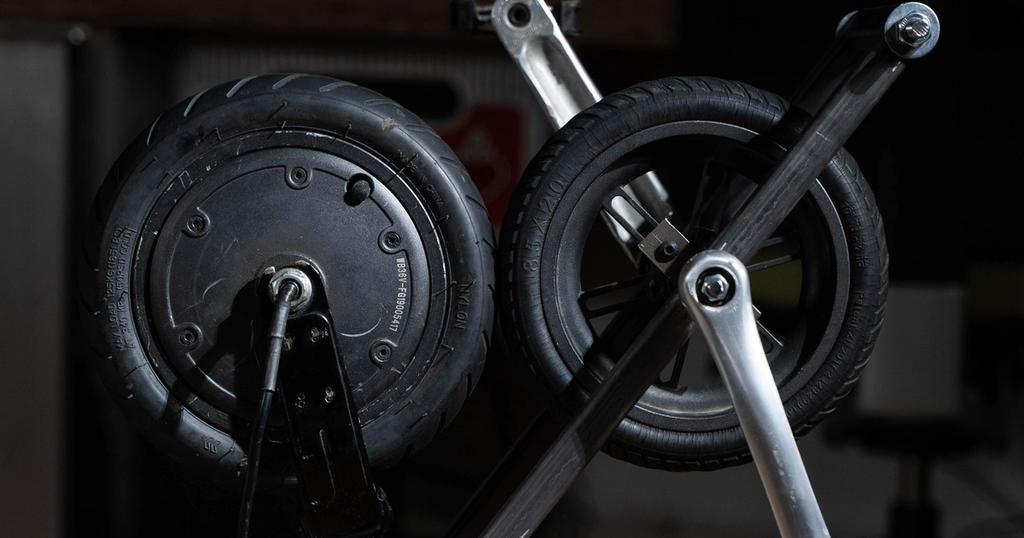 Side shot of electricity generator build from electric scooter