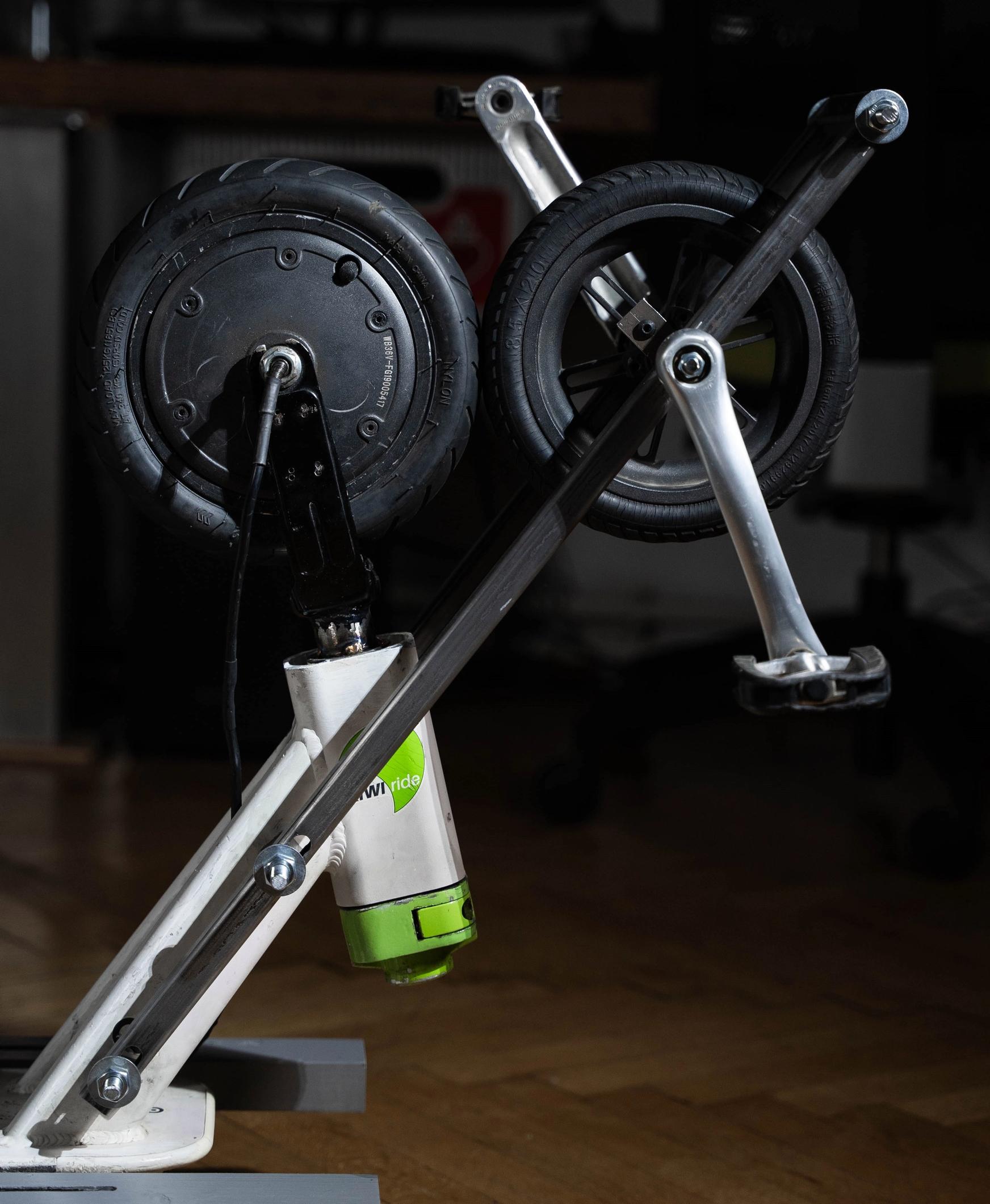 Side shot of electricity generator build from electric scooter