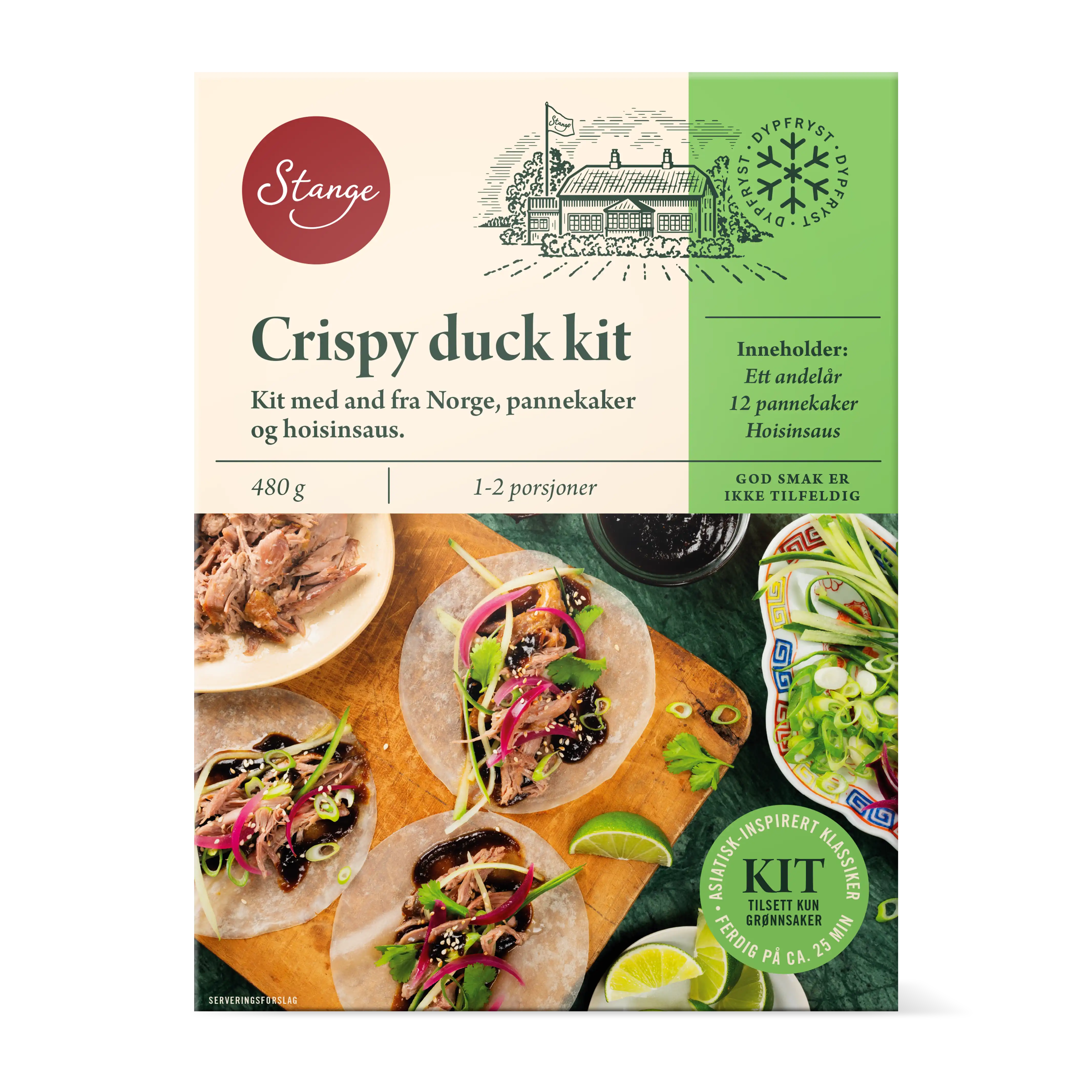 Crispy duck kit med and, pannekaker & hoisinsaus