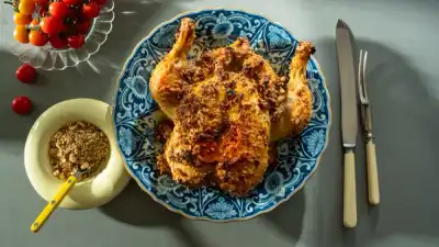 Ovnsbakt kylling marinert med majones og dukkah