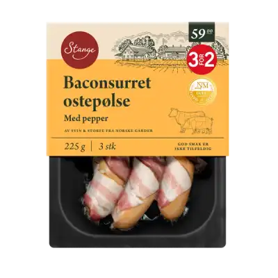Baconsurret ostepølse med pepper